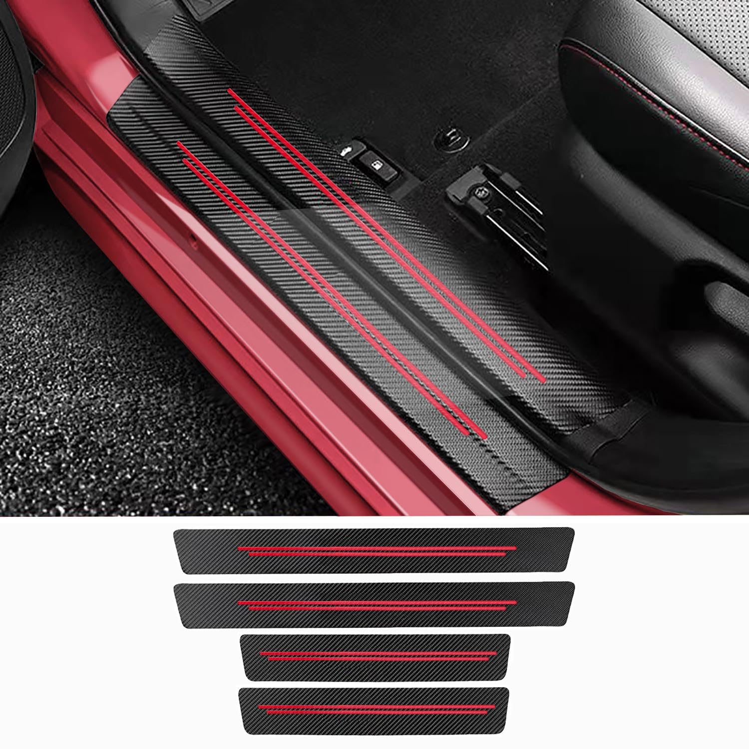 Tacopets Door Sill Protector, Door Sill Scratch Protection (For All Car Models) Door Sill Protector(4Pc Red)