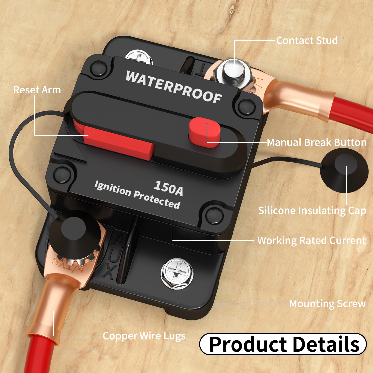 Daiertek 150 Amp Circuit Breakers 12V Marine Circuit Breaker 12 Volt Dc 150A Circuit Breaker Waterproof For Boat Auto Car Rv -2P