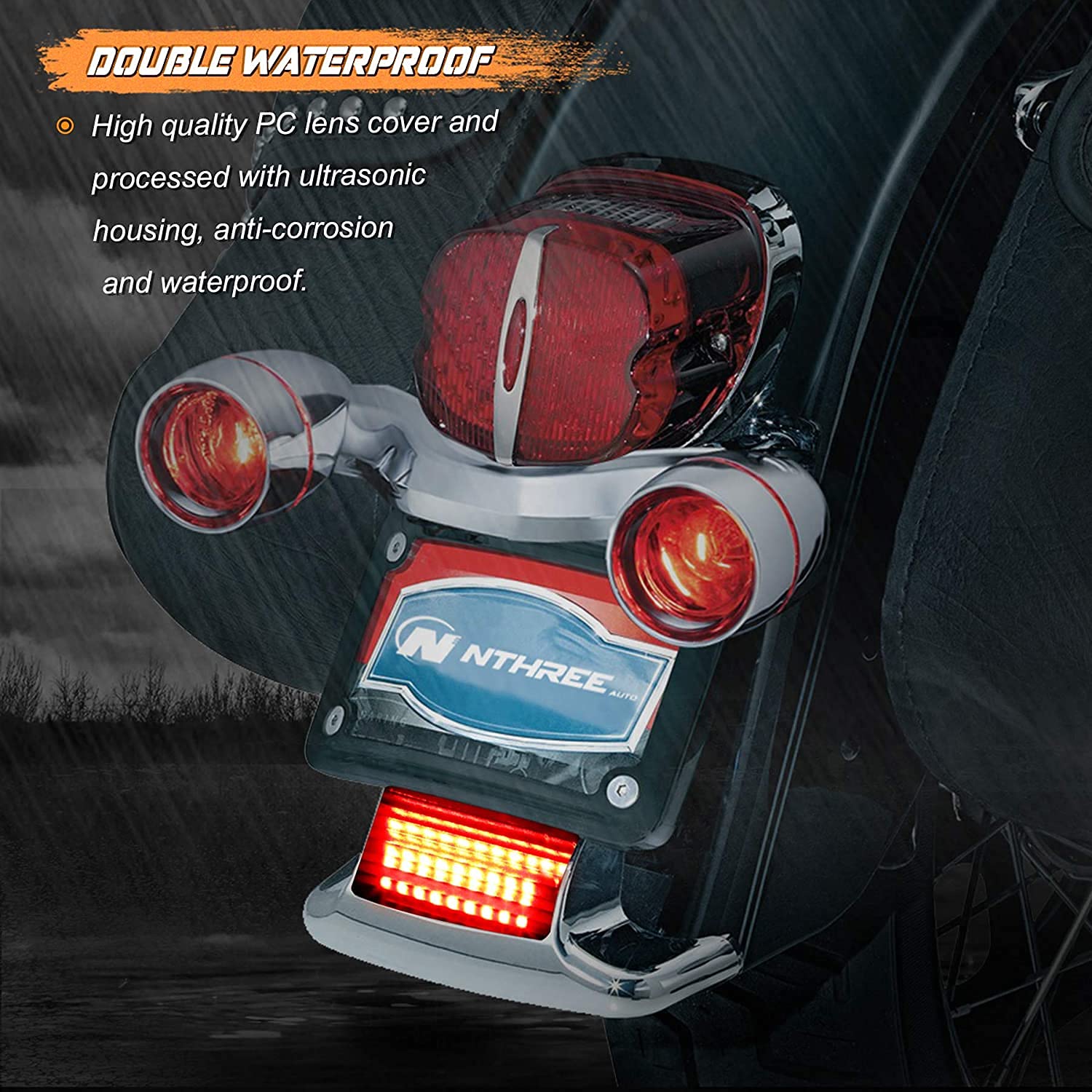 Nthreeauto 2Pcs Front Rear Smoked Fender Lights Led Fender Tips Tail Light Compatible With Harley Electra Glide Road King Heritage Softail Touring Flhtc Fltru Flhtkl (Tinted Lens)
