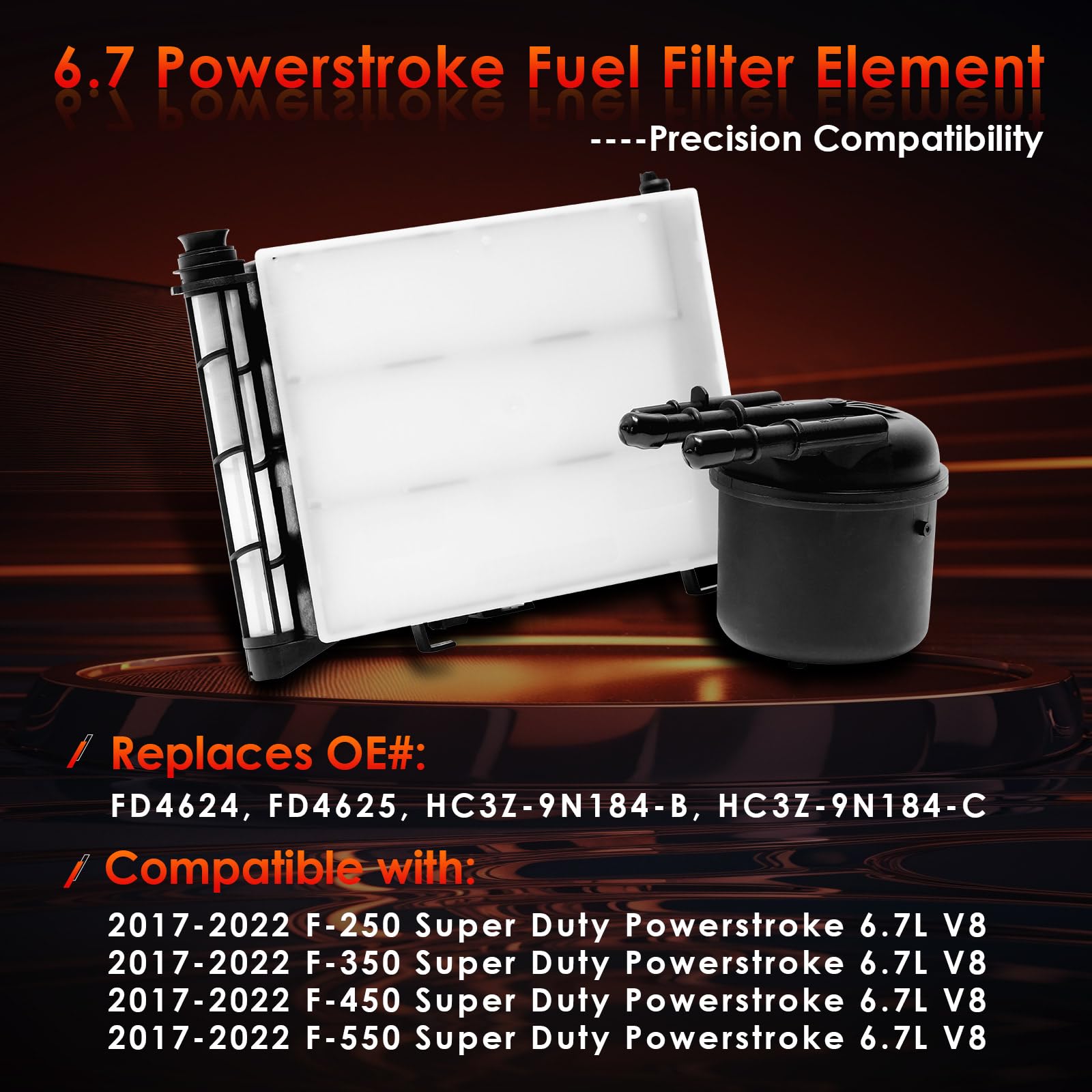 6.7L Powerstroke Diesel Fuel Filter Element 4 Sets, Compatible With 2017-2023 Ford F-250, F-350, F-450, F-550 Super Duty V8, Rep