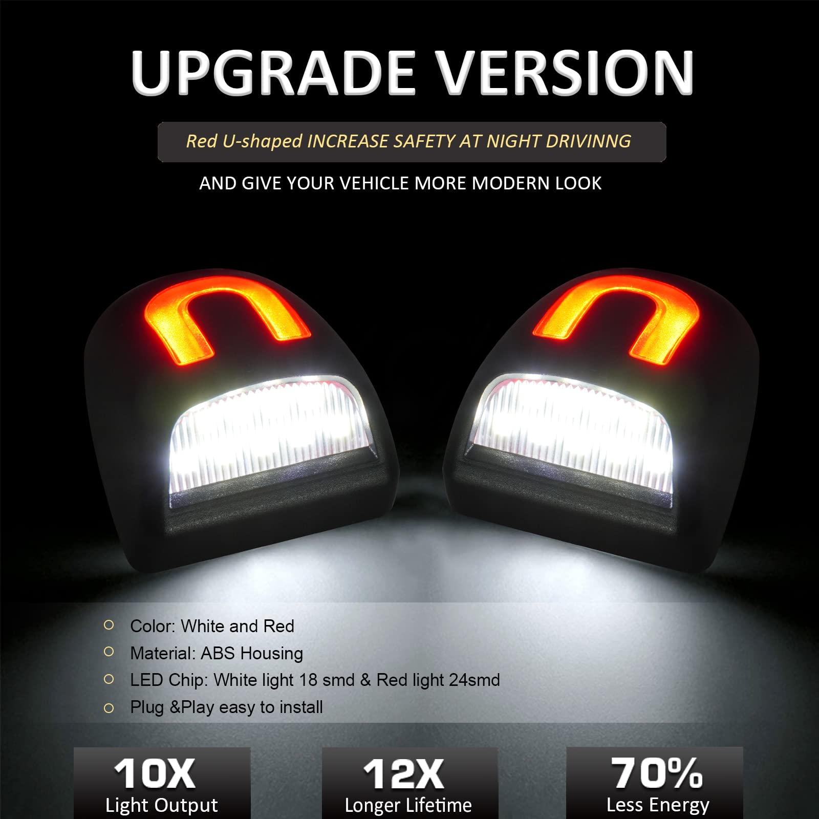 Bestview Red U-Shaped Full Led License Plate Light Tag Lamp Assembly Replacement For Chevy Silverado Gmc Sierra 1500 2500 3500 Suburban Tahoe Avalanche Cadillac Escalade Ext Yukon Xl, 2 Pieces