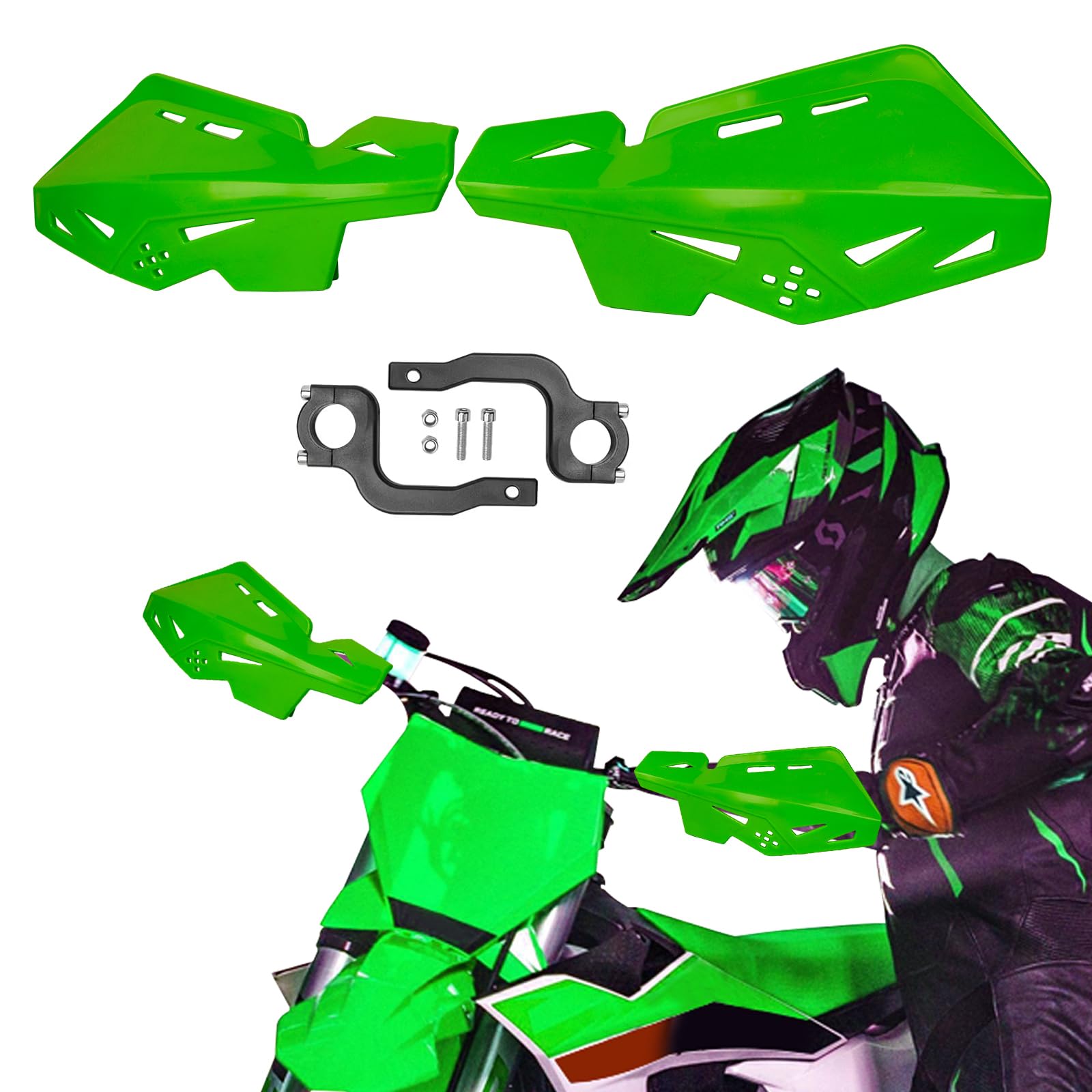 Pro Caken Universal 7/8' 22Mm And 1 1/8' 28Mm Handle Bar Hand Guards Nylon Bracket For Dirt Bike Motocross Atv For Sx Sxf Exc Xcw-Green
