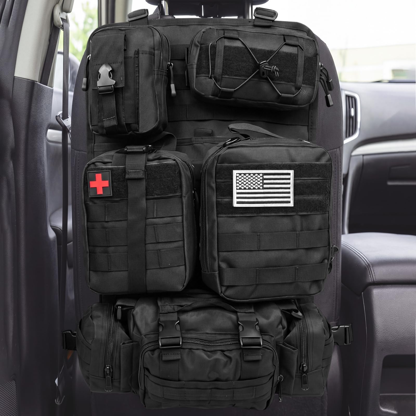Tactical Seat Back Organizer with 5 Detachable MultiPurpose Molle Pouch