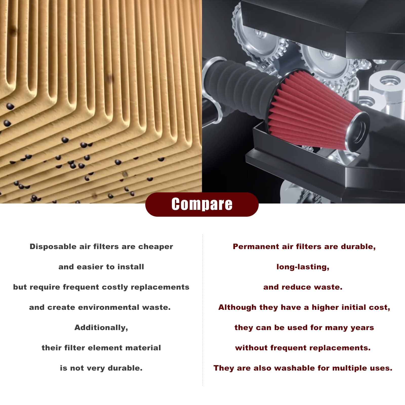 RYANSTAR RACING 152mm 6'' High Flow Round Tapered Cone Closed-Top Washable Clamp-On Dry Air Filter Short 155mm Tall