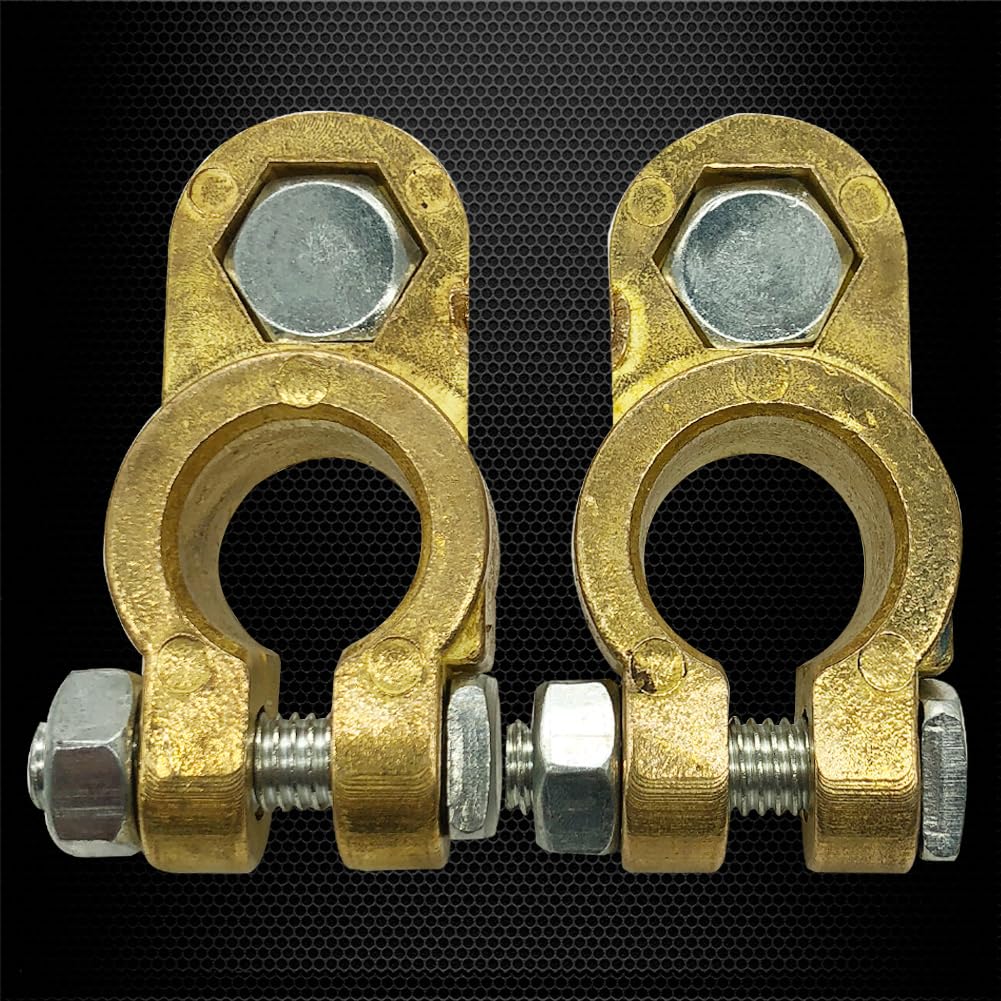 Ampper Brass Battery Terminal Connectors - Top Post Terminals with Wing Nuts, 1 Set for Marine Car Boat RV Vehicles