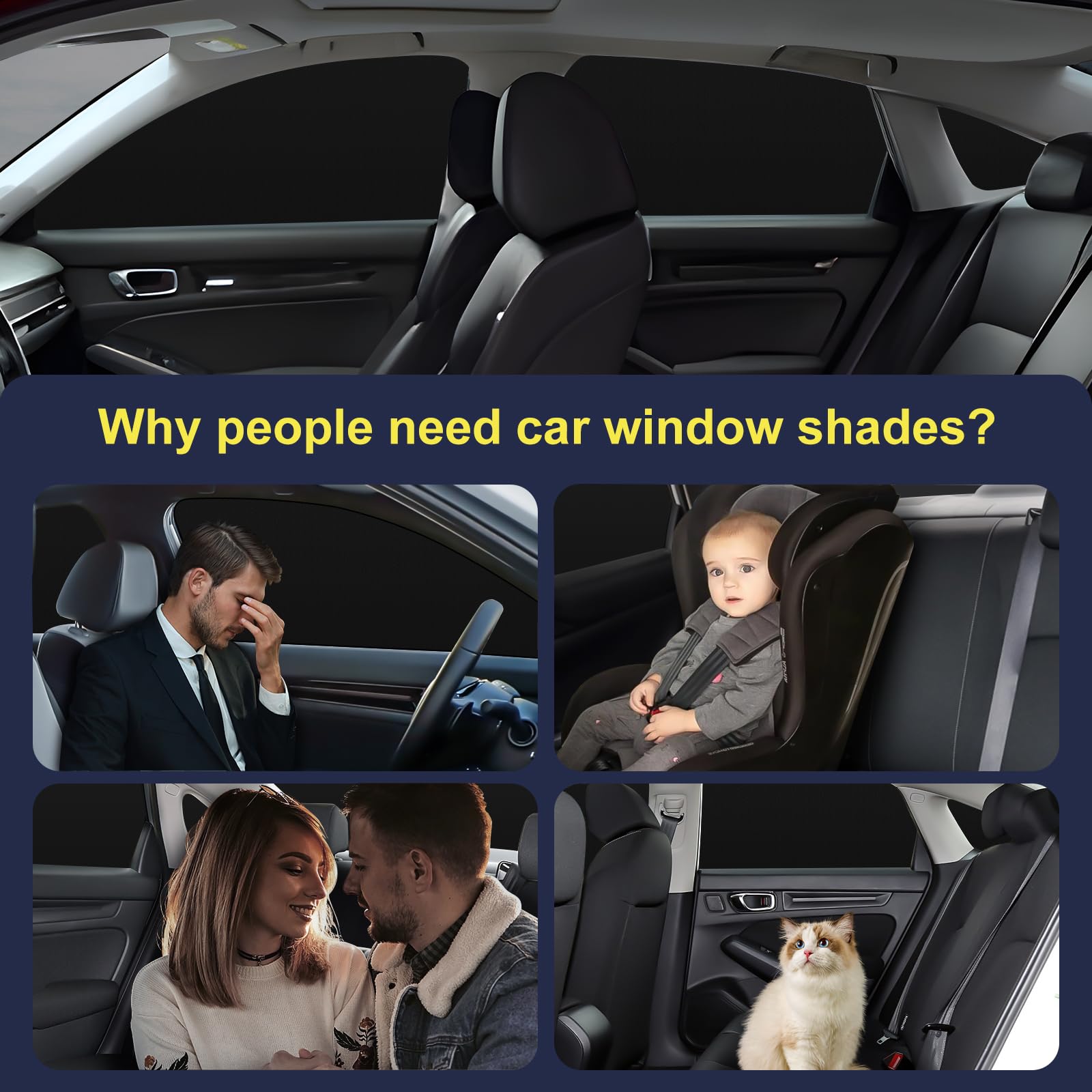 Zatooto Car Window Shades For Honda Civic 2017-Present, Side Window Sun Shade With Double Layer Reversible, Black For Blackout P