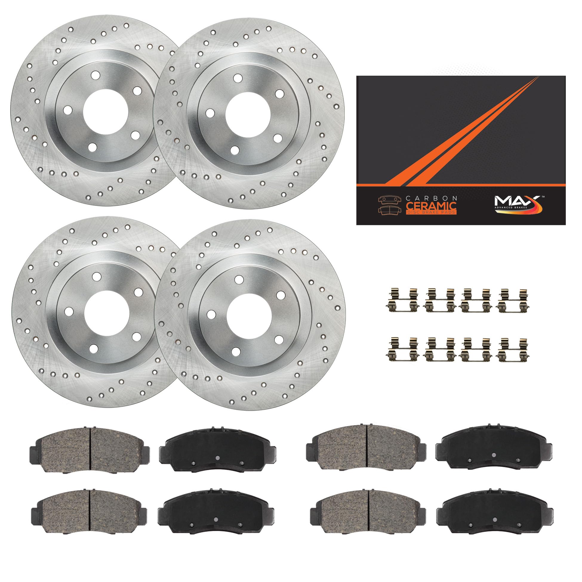 Max Advanced Brakes Front & Rear Brake Kit Compatible With 2006-2018 Dodge Ram 1500 Durango Compatible With Ram 1500 Replacement