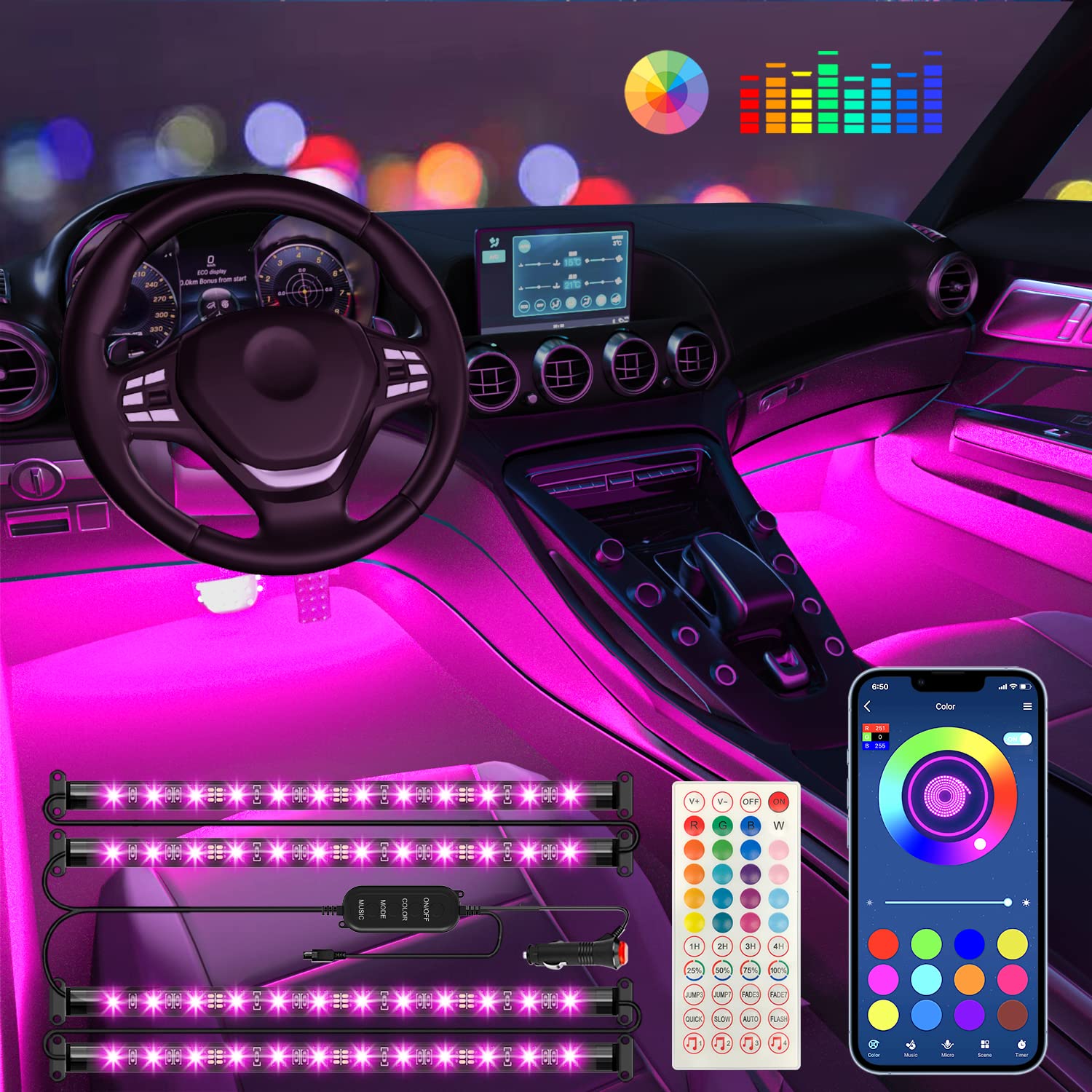 Interior Car Lights Keepsmile Car Accessories App Control With Remote Music Sync Color Change Rgb Under Dash Car Lighting With C
