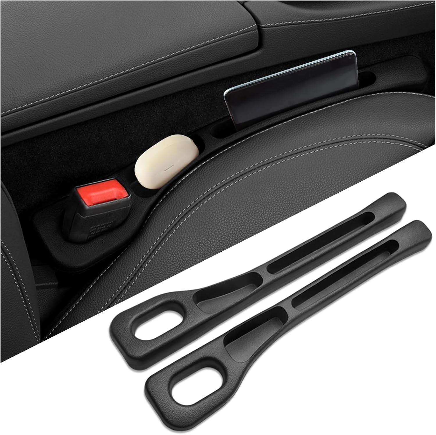 WISCOT Car Seat Gap Filler Organizer, Pack of 2, Universal Console Storage, Phone Holder