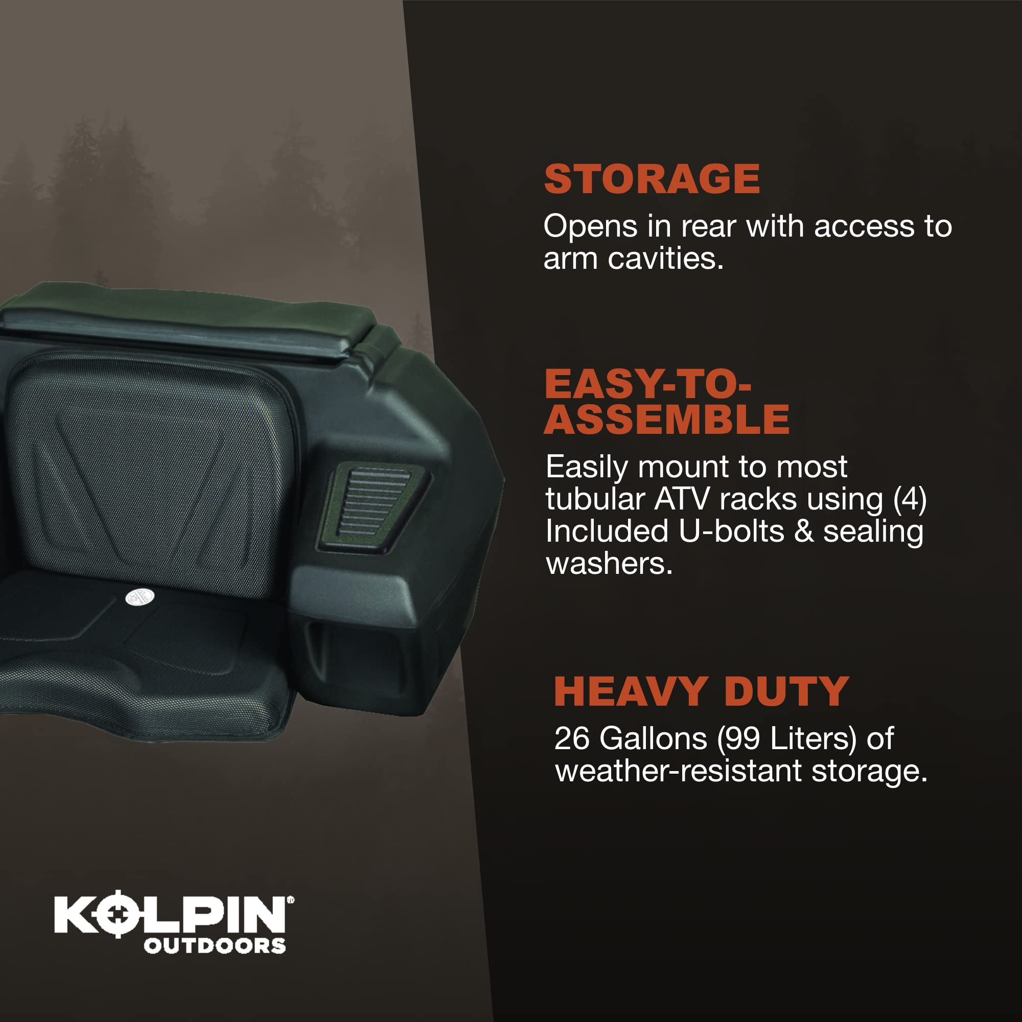 Kolpin ATV Rear Helmet Box - Model 4438, Small Size, Black, Durable Polyethylene (PE) Material