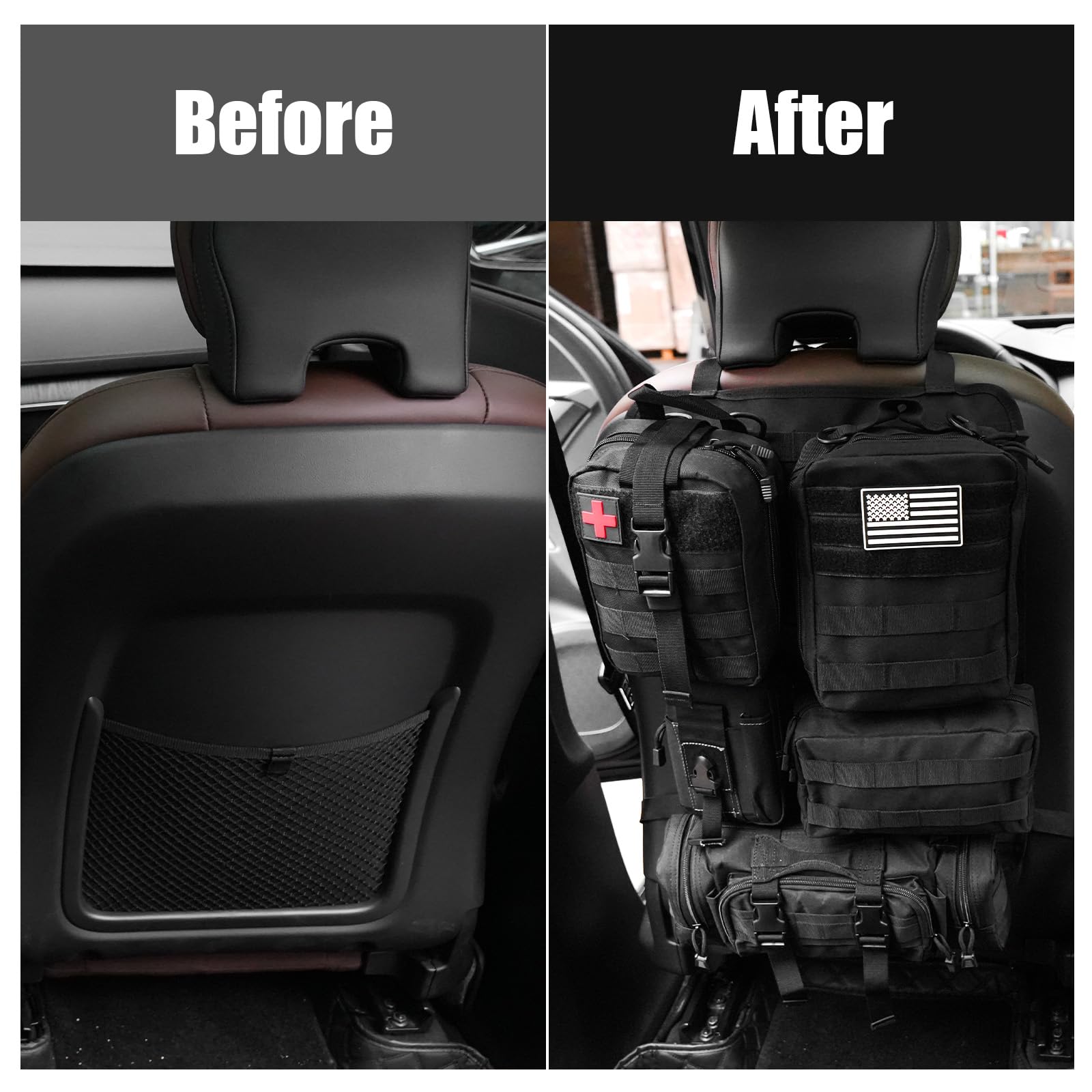 FURYENGRAVER Universal Tactical Vehicle Back Seat Organizer with 5 Detachable Pouches, Model 19917, Versatile Storage Solution