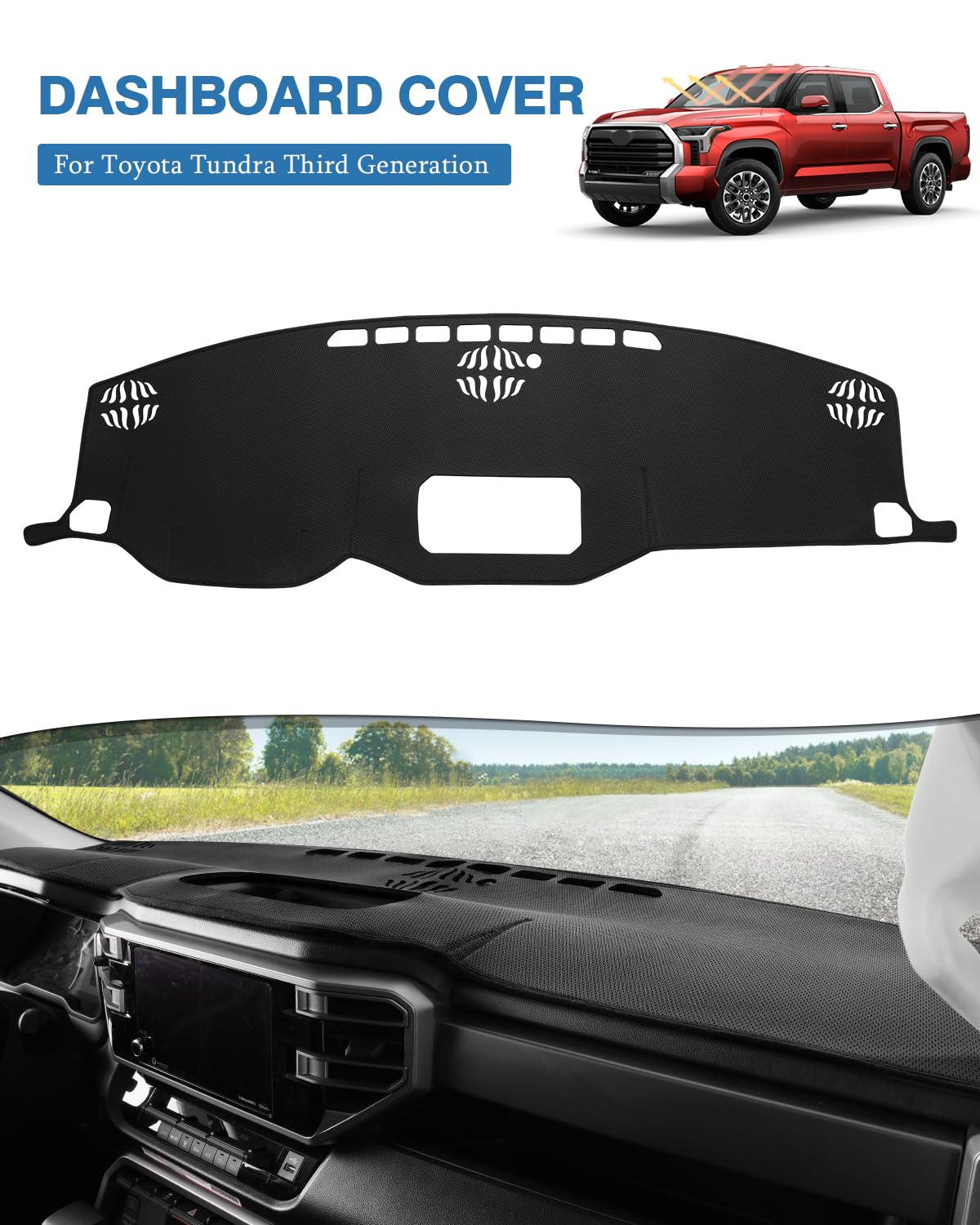FIILINES Dash Cover for 2022-2026 Toyota Tundra, Nonslip Black Mesh Protector, Model FIILINES0623
