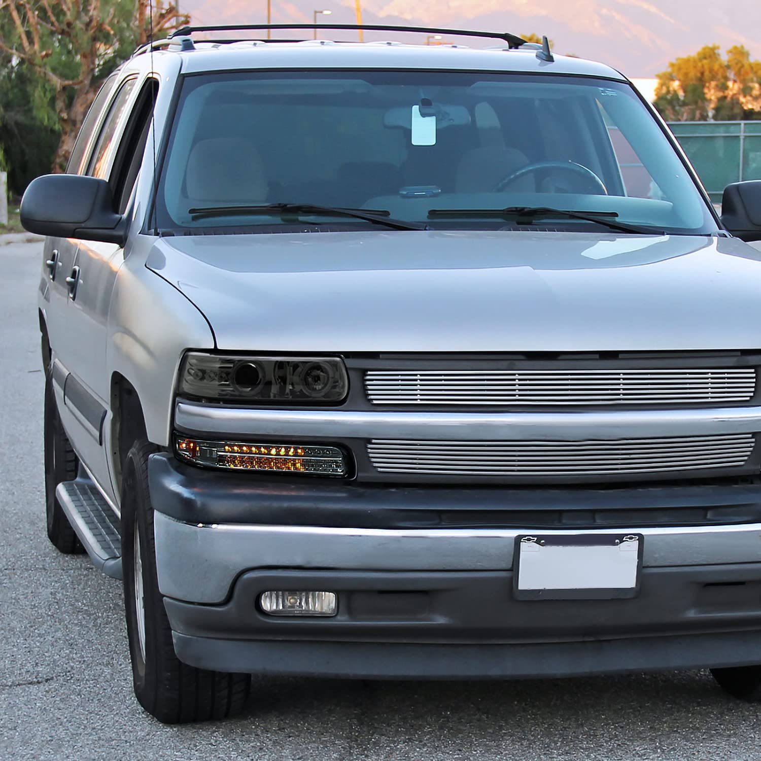 Spec-D Tuning Smoke Halo Led Projector Headlights Compatible With 1999-2002 Chevy Silverado, 2000-2006 Chevy Suburban, 2000-2006