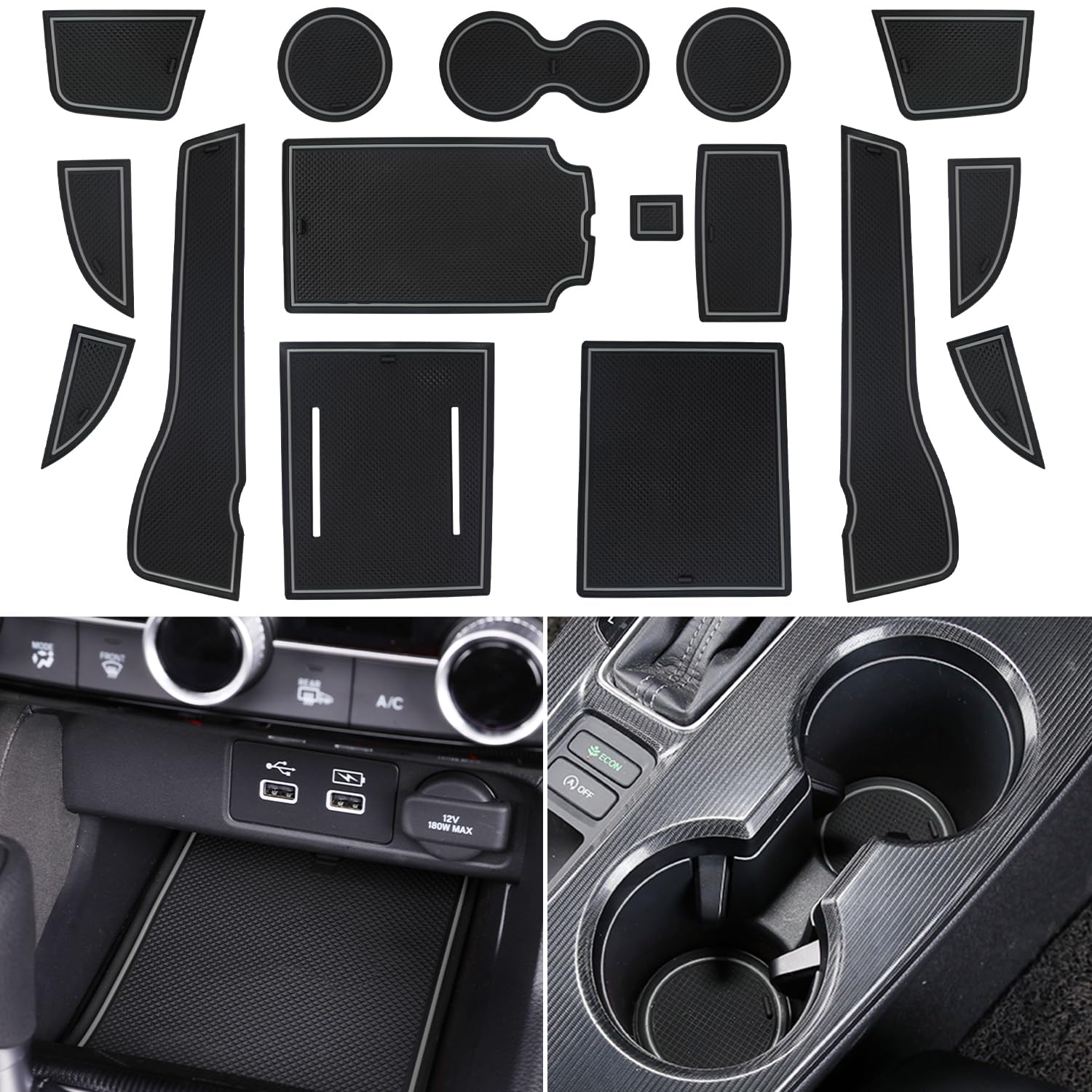 Locoy Center Console Liner For Honda Civic 11Th Gen Sedan Accessories 2022 2023 2024 2025, Cup Holder Mat, Door Slot Pad, Coaste