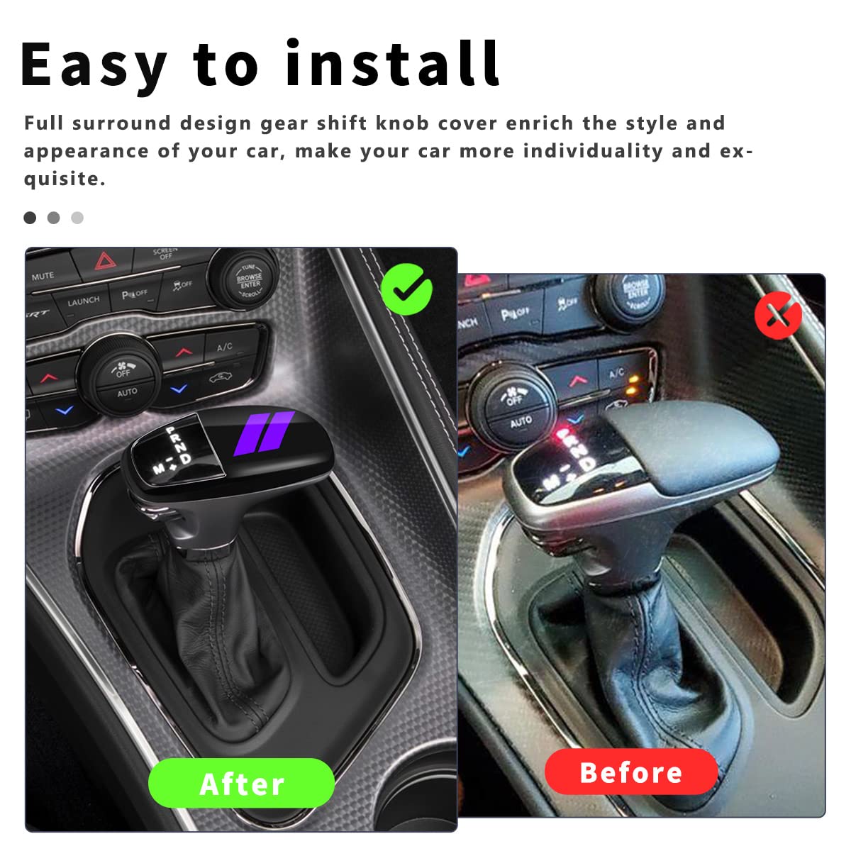 auovo Gear Shift Knob Trim for Charger/Challenger/Durango 2015-2024, ABS Plastic, Black-Purple, Model TP-102052