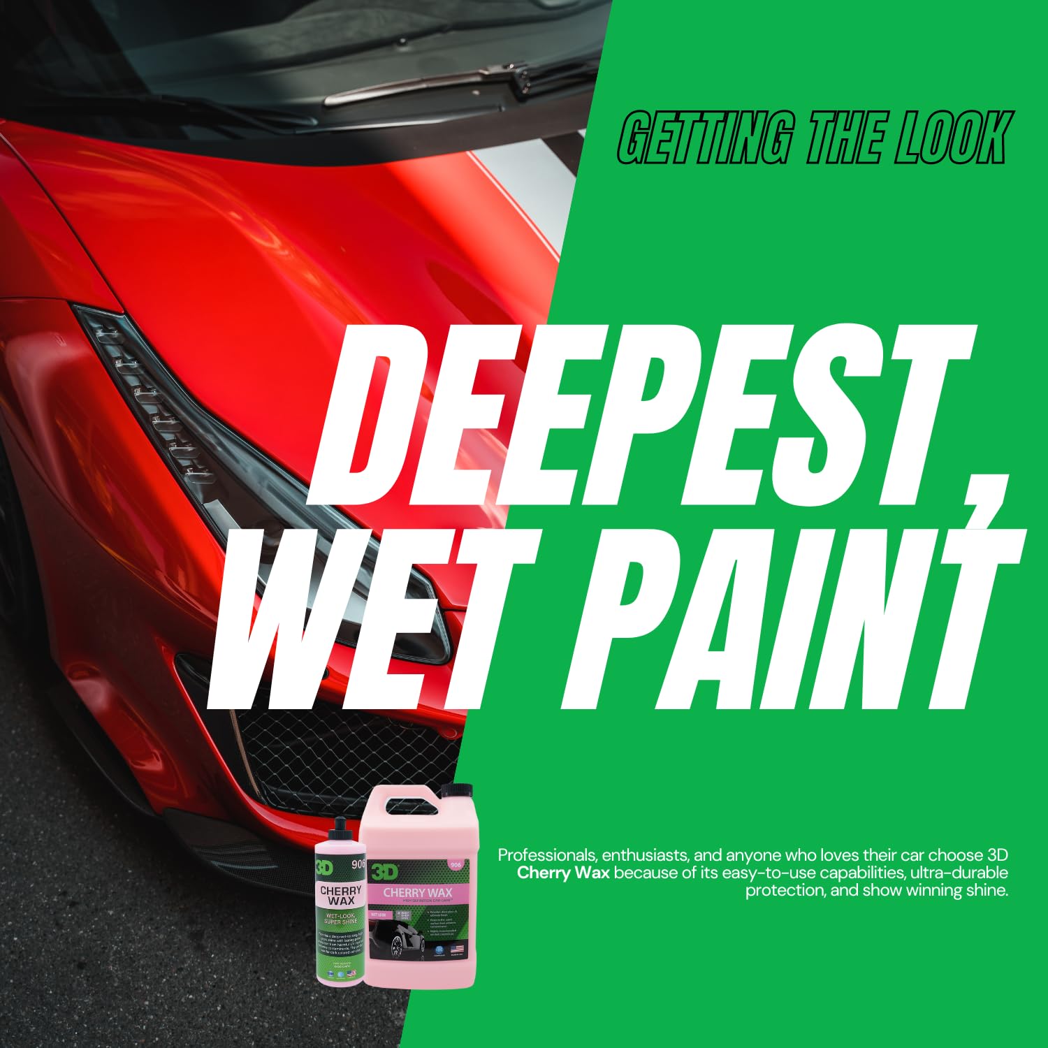 3D 3D Cherry Wax – Liquid Carnauba Show Car Wax, Deep Gloss, Easy Wipe-Off, 128 Fl Oz, Made in USA