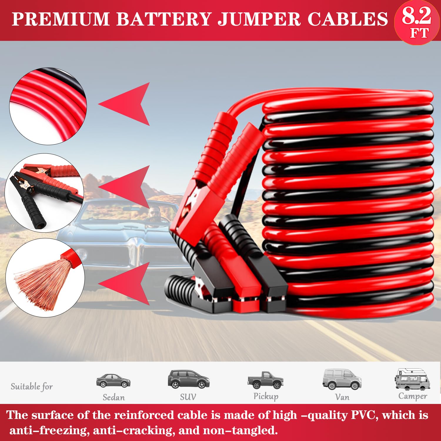Car Emergency Roadside Tool Kit, Emergency Kits For Vehicles, Road Side Safety Assistance Kit,With Jumper Cables For Car,Headlam