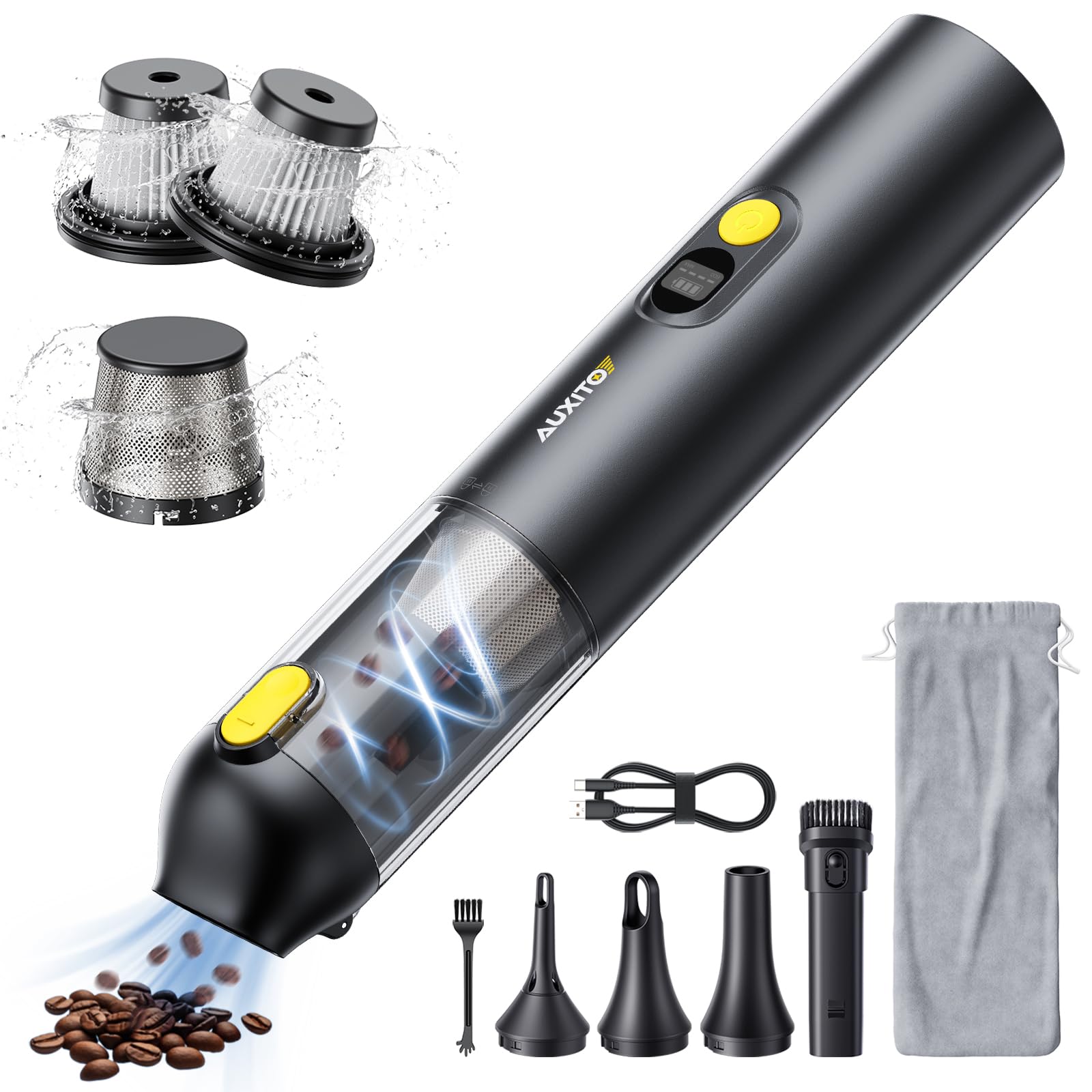 Auxito Car Vacuum - Portable Cordless Vacuum For Car 14000Pa Powerful Suction, Handheld Vacuum Blow & Suction 2 In 1, Small Car 
