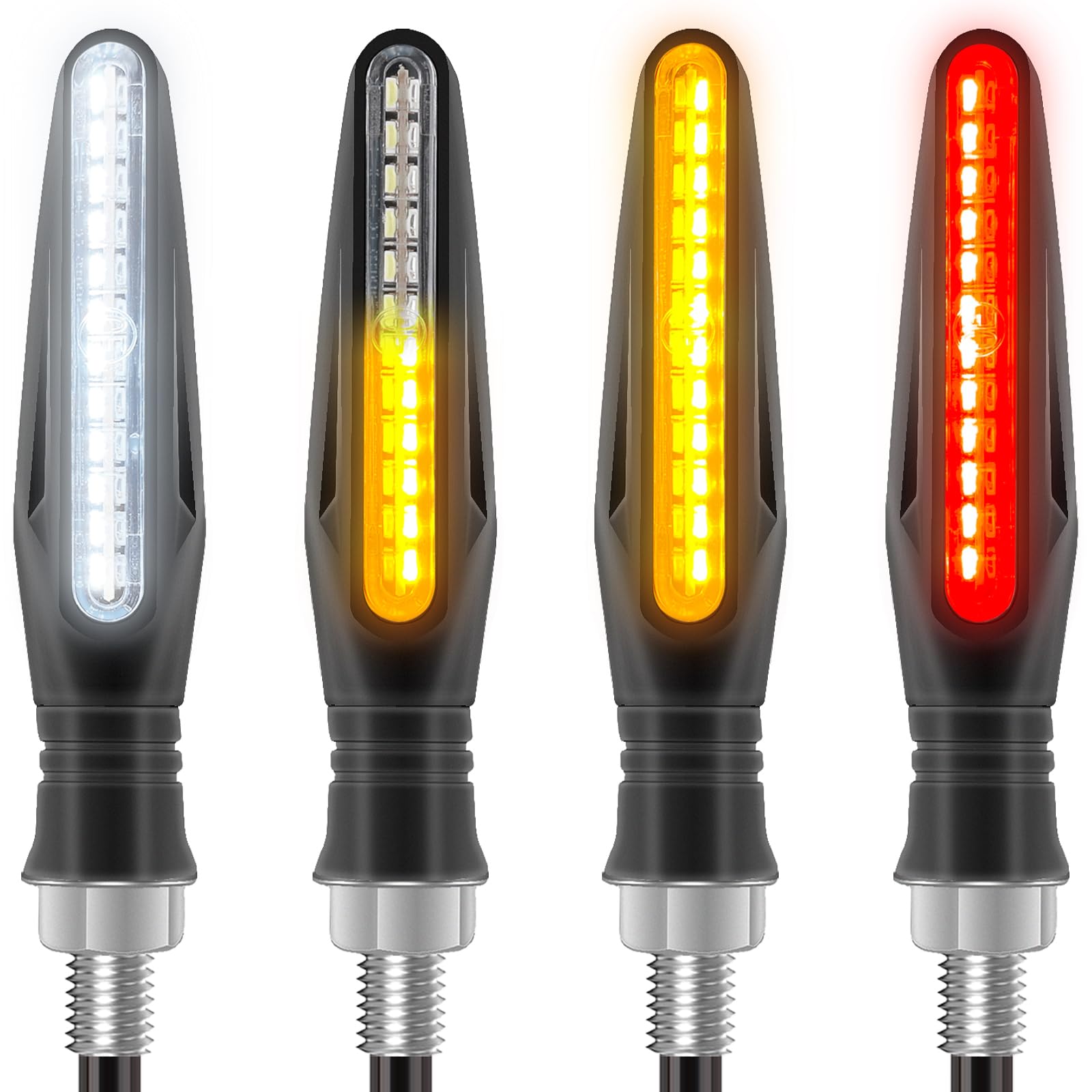 Kinstecks 4Pcs Motorcycle Indicators Flowing Turn Signal Lights Motorbike Turning Indicators Daytime Running Lights Brake Lights 12V For Motorcycle Motorbike Led Amber White Red