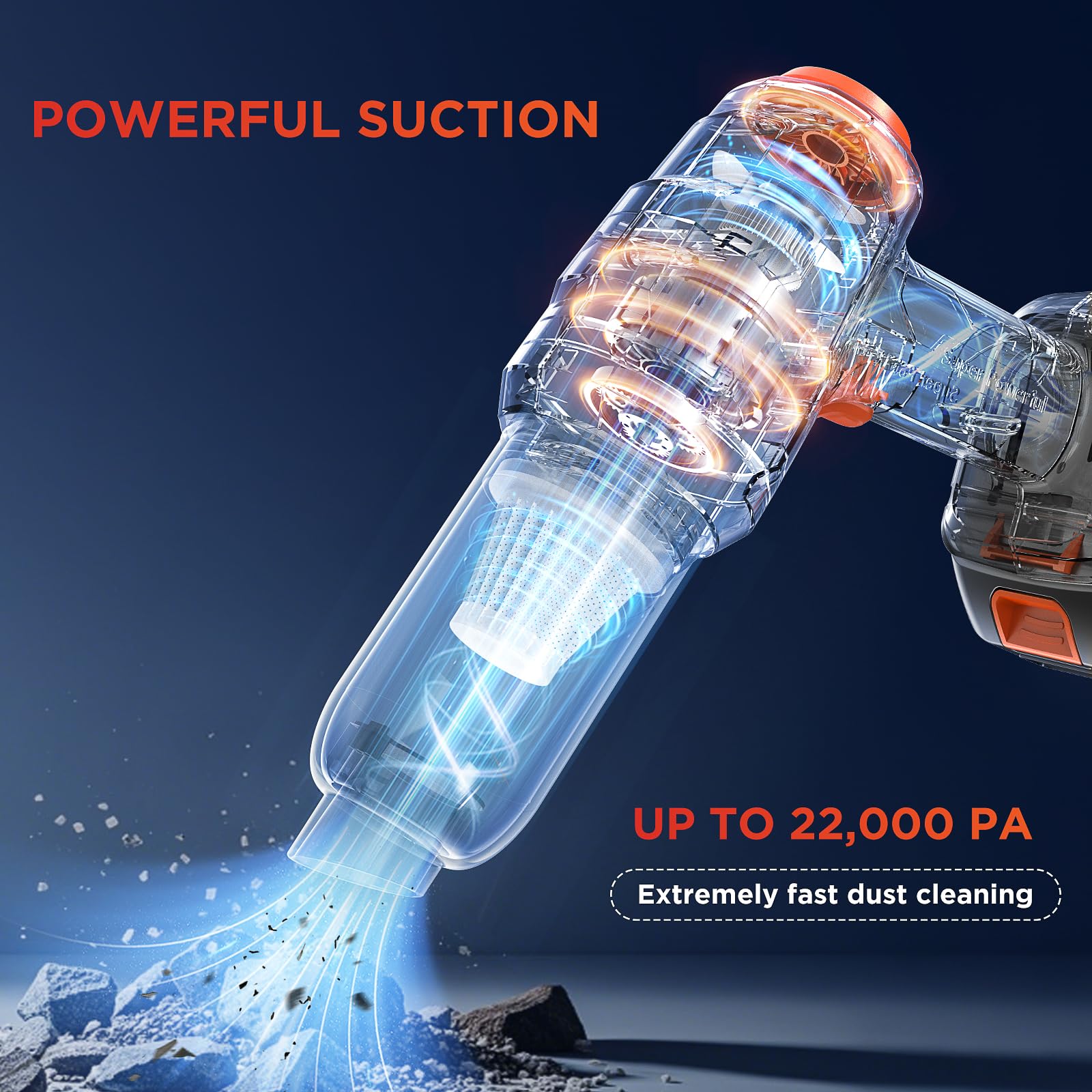 TAKECAE High Power car Vacuum Cleaner,22000PA Powerful Portable Cordless Car Vacuum,4 in 1 Mini Suction Wireless Vacuum,3H Type-