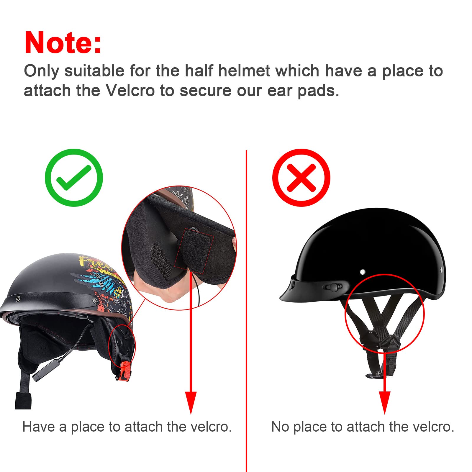 iGuerburn Half Helmet Ear Pads with Bluetooth Speakers, One Size, Black, Comfort Cotton, Model GEBUS086, Reduces Wind Noise, 1 Pair
