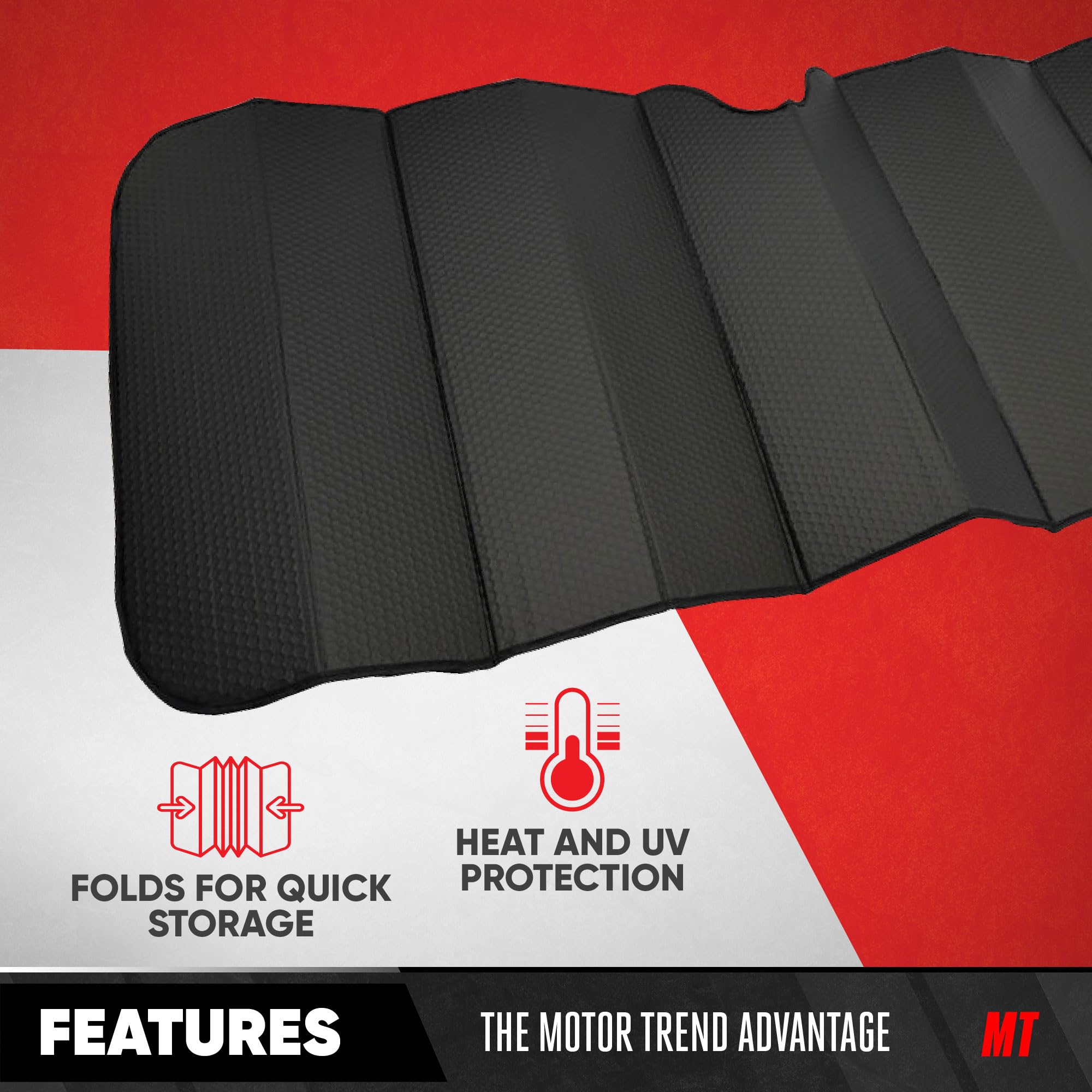 Motor Trend Black Accordion Folding Car Windshield Sun Shade - Blackout Sun Visor for Car Windshield - Foldable Jumbo Sunshade a