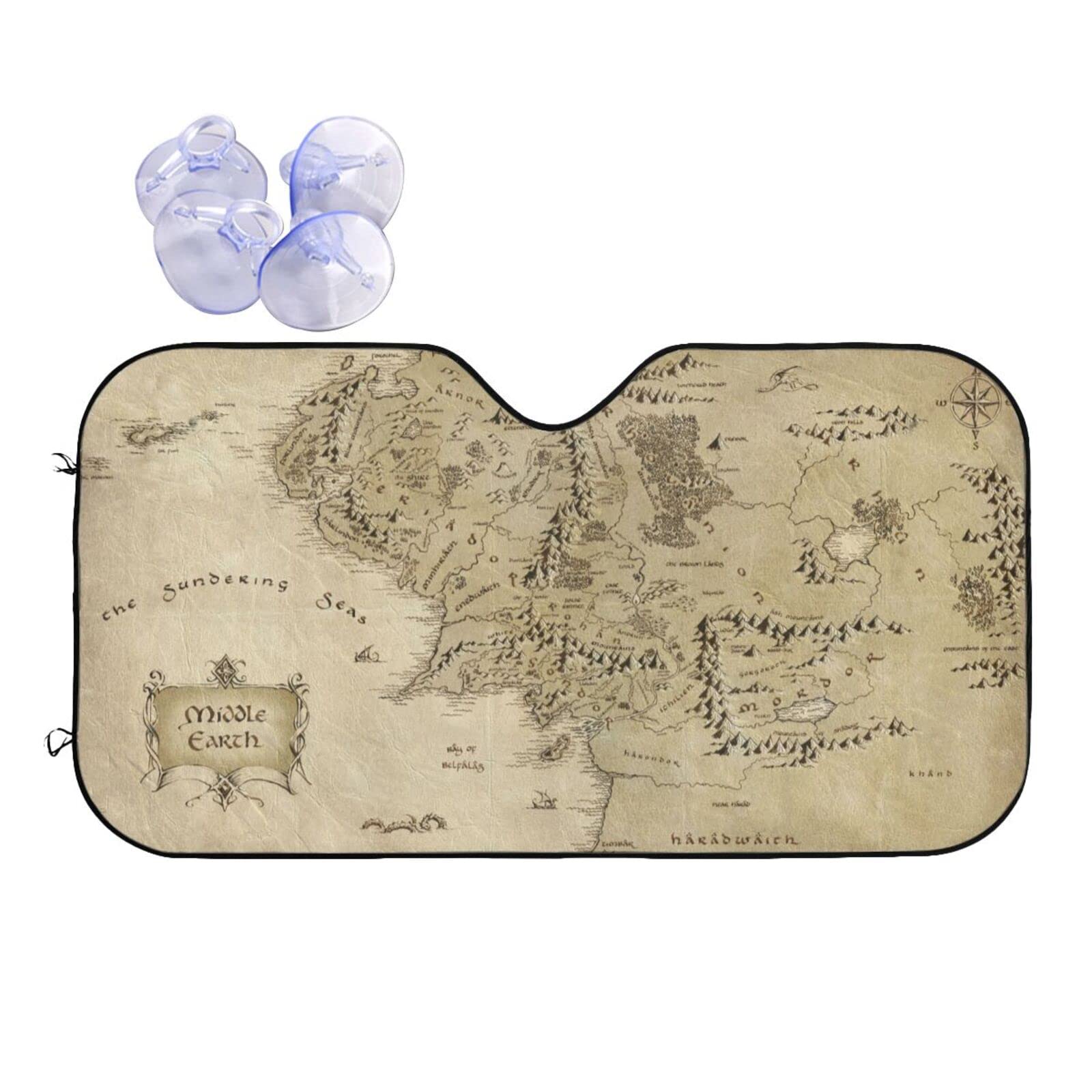 TeeryYY Car Windshield Sunshade  Middle Earth Map Pattern, Sun Visor Protector Blocks UV Rays Universal Auto Accessories Keep 