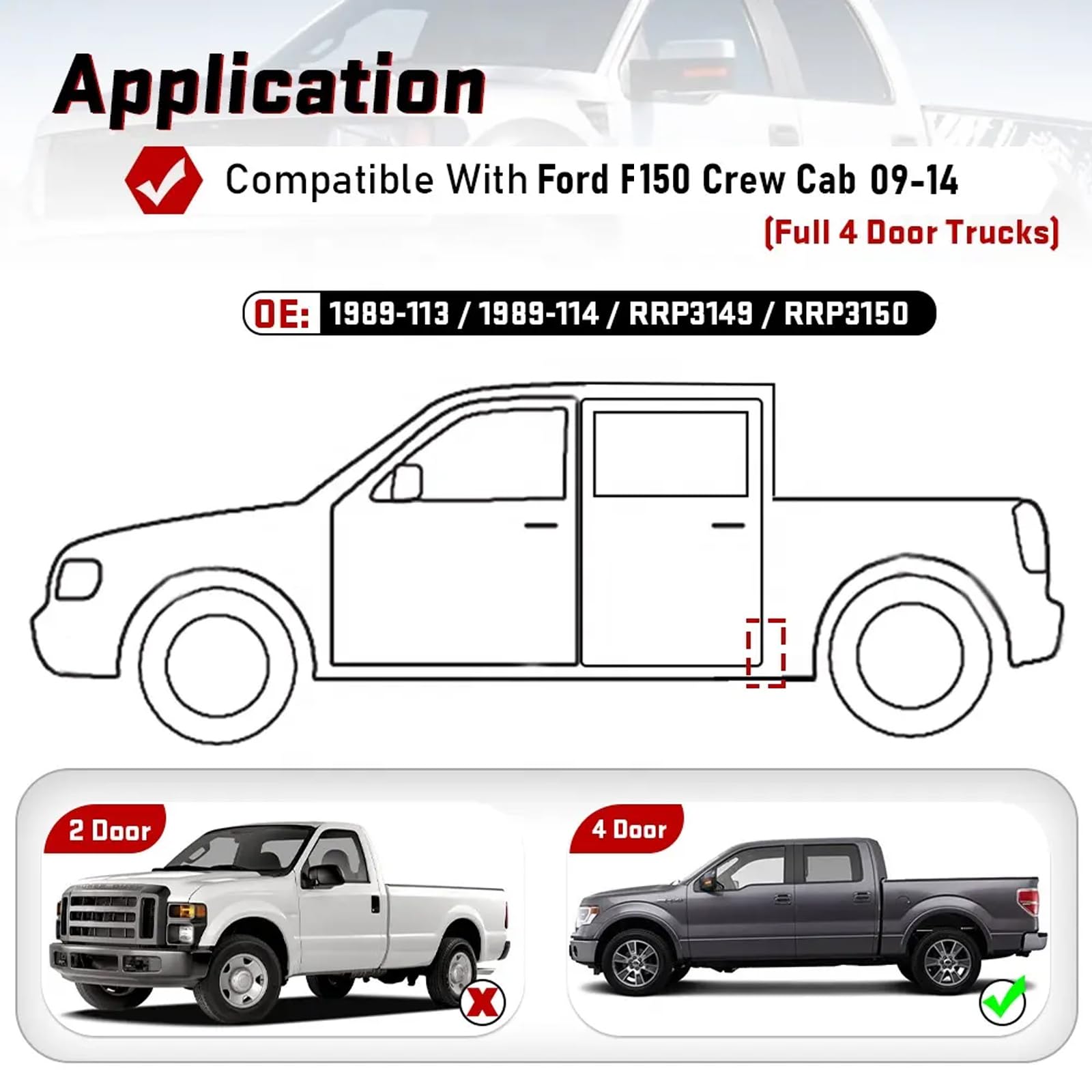 Wocch F150 Cab Corners Steel Panel Cover for Ford F150 Crew Cab 2009-2014, Black, Model F150-09BJ