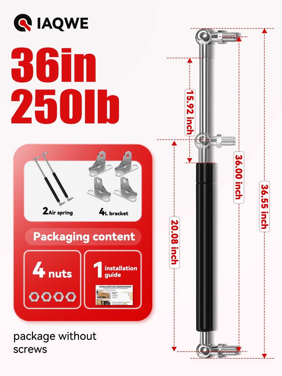 36Inch 250Lbs/1112N Gas Struts Springs Shocks Lift Support With L-Type Mounts For Boat Cover Rv Bed Storage Heavy Duty Toolbox L
