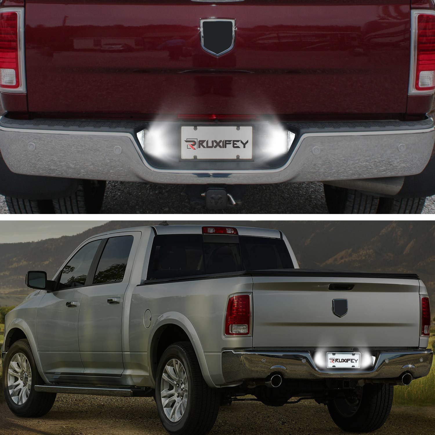 RUXIFEY LED License Plate Lights, 6000K White, with Metal Retainer Clips, Compatible with 2003-2018 Dodge Ram 1500 2500 3500