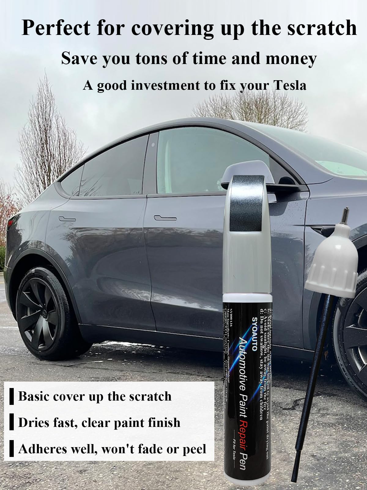Syoauto Touch Up Paint Silver Fit For Tesla Model Y 3 X S Tesla Model Paint Repair Kit Tesla Paint Pen Tip And Brush 2 In 1 Auto