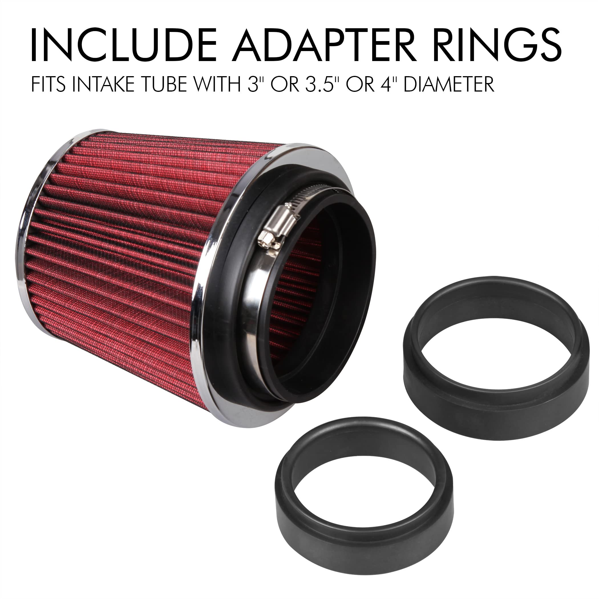 Cartman Clamp-On Engine Air Filter, Fit Intake Tube With 3/3.5/4In Diameter, Premium High Performance Replacement Filter, Washab