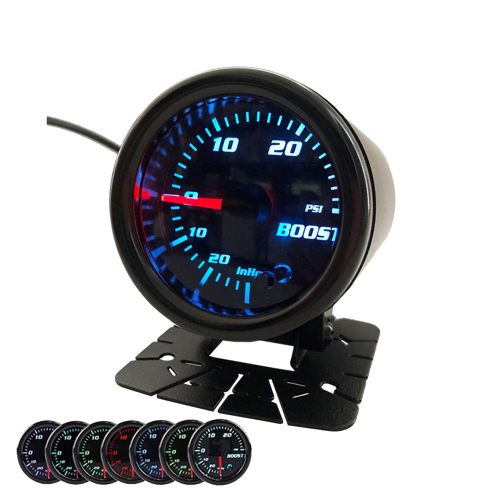 Black 52mm 2 Turbo Boost Gauge 0-30 PSI Pressure Vacuum Turbo Meter with 7 Color Tinted (with Gauge Cup)