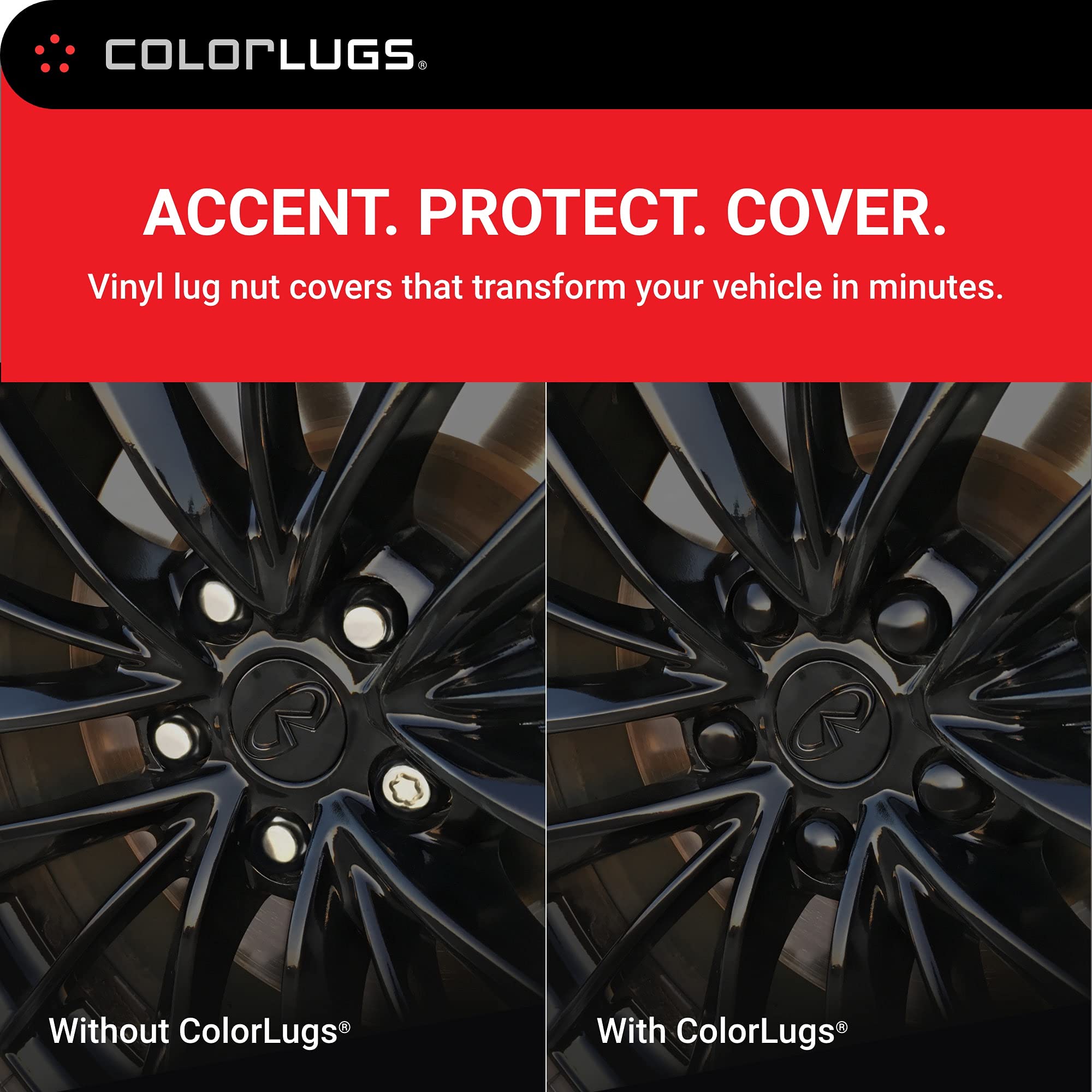 AUTOMOTIVATED ColorLugs Vinyl Lug Nut Cover - Black, Flexible Fit, 21-23 mm, Pack of 20 with Deluxe Extractor, Made in the USA