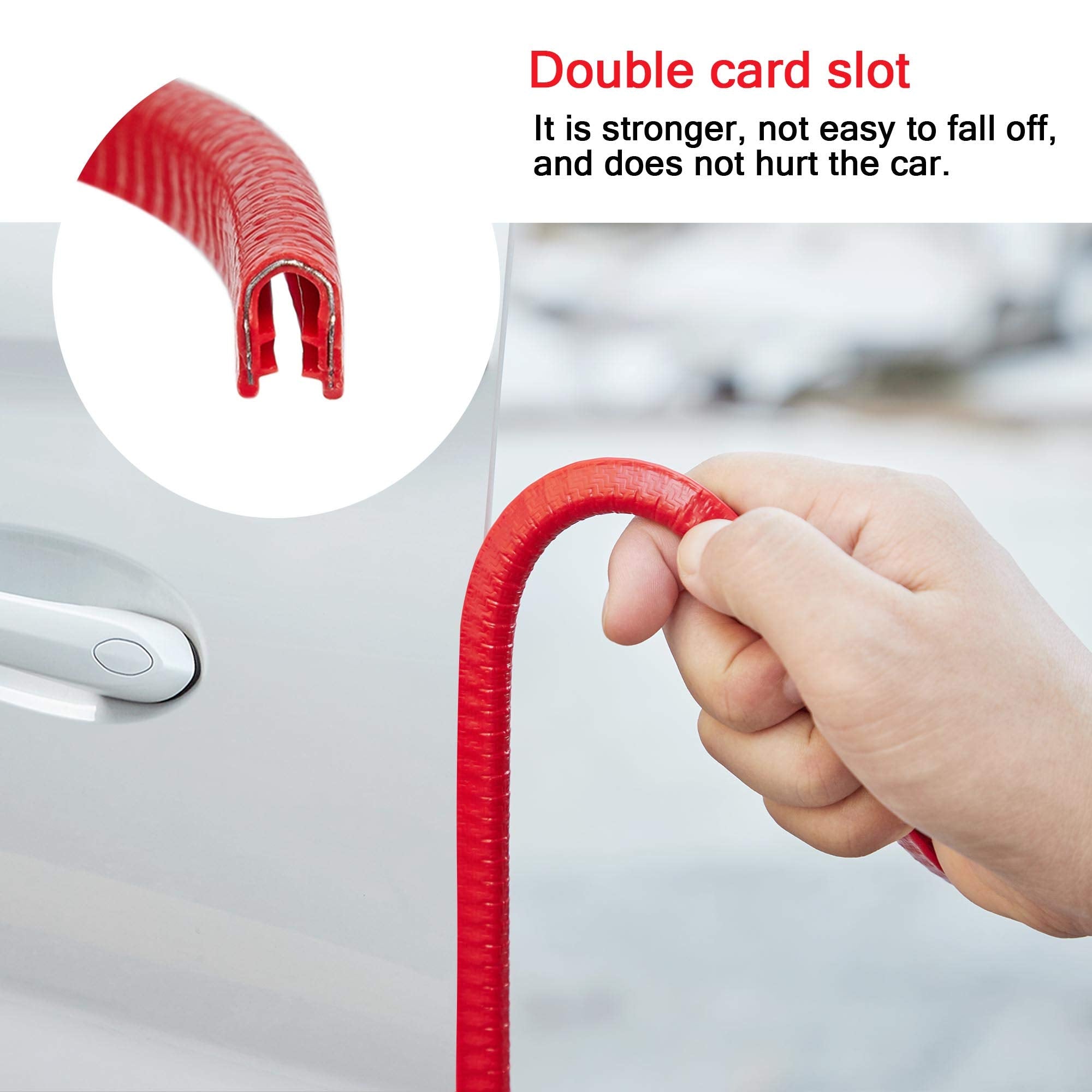 Tomall Car Door Protector Strip Red, Car Door Guards U Shape Rubber Seal Protector, Anti-Collision Anti-Scratch Waterproof Car Decorative Moulding Strips 5M(16Ft)