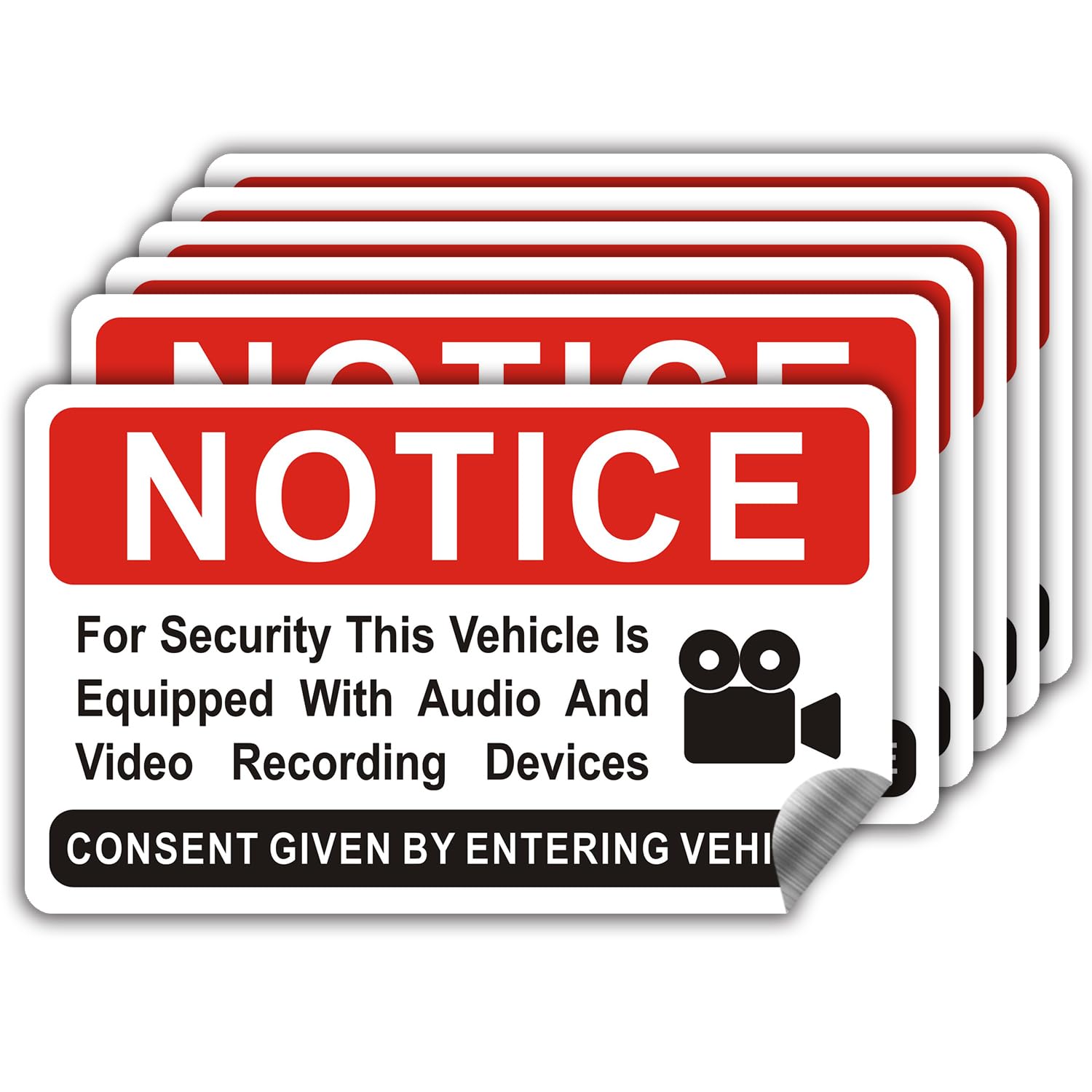 6 pieces Notice Vehicle is Equipped With Audio And Video Recording Devices,In Car Camera Recording Stickers for Cars, red,3.3inx