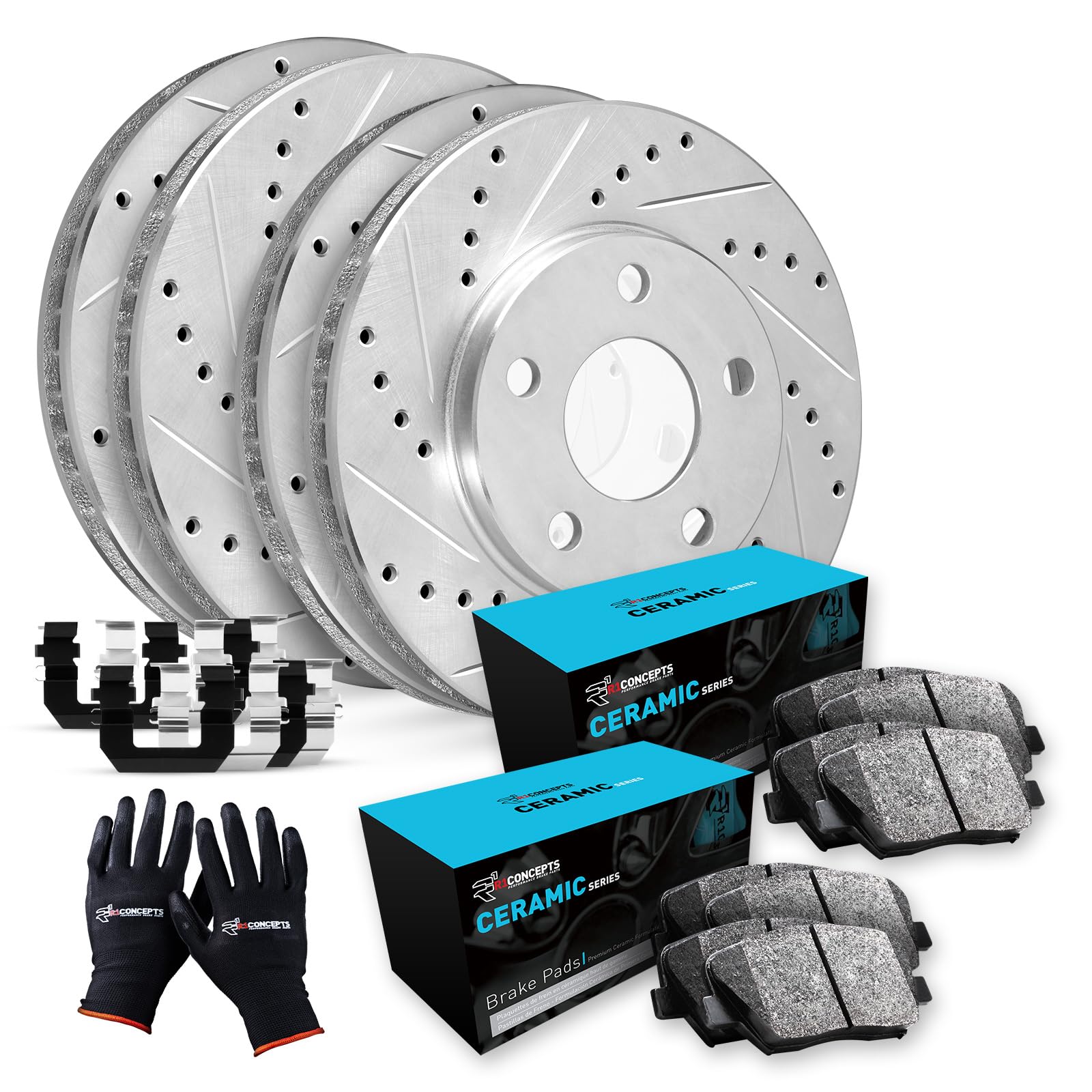 R1 Concepts Front And Rear Brakes And Rotors| Hardware Included| Front And Rear Ceramic Brake Pads And Rotors Kit| Fits 1994-200