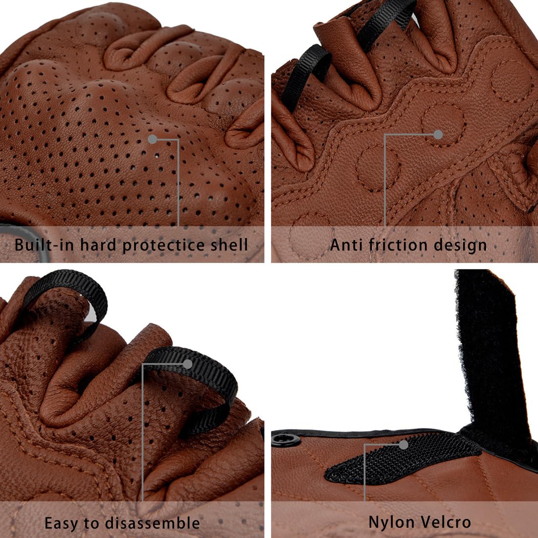 Harssidanzar Men's Motorcycle Gloves Leather Perforated Motorbike Riding Driving Gloves CM044US, Saddle, Size Small
