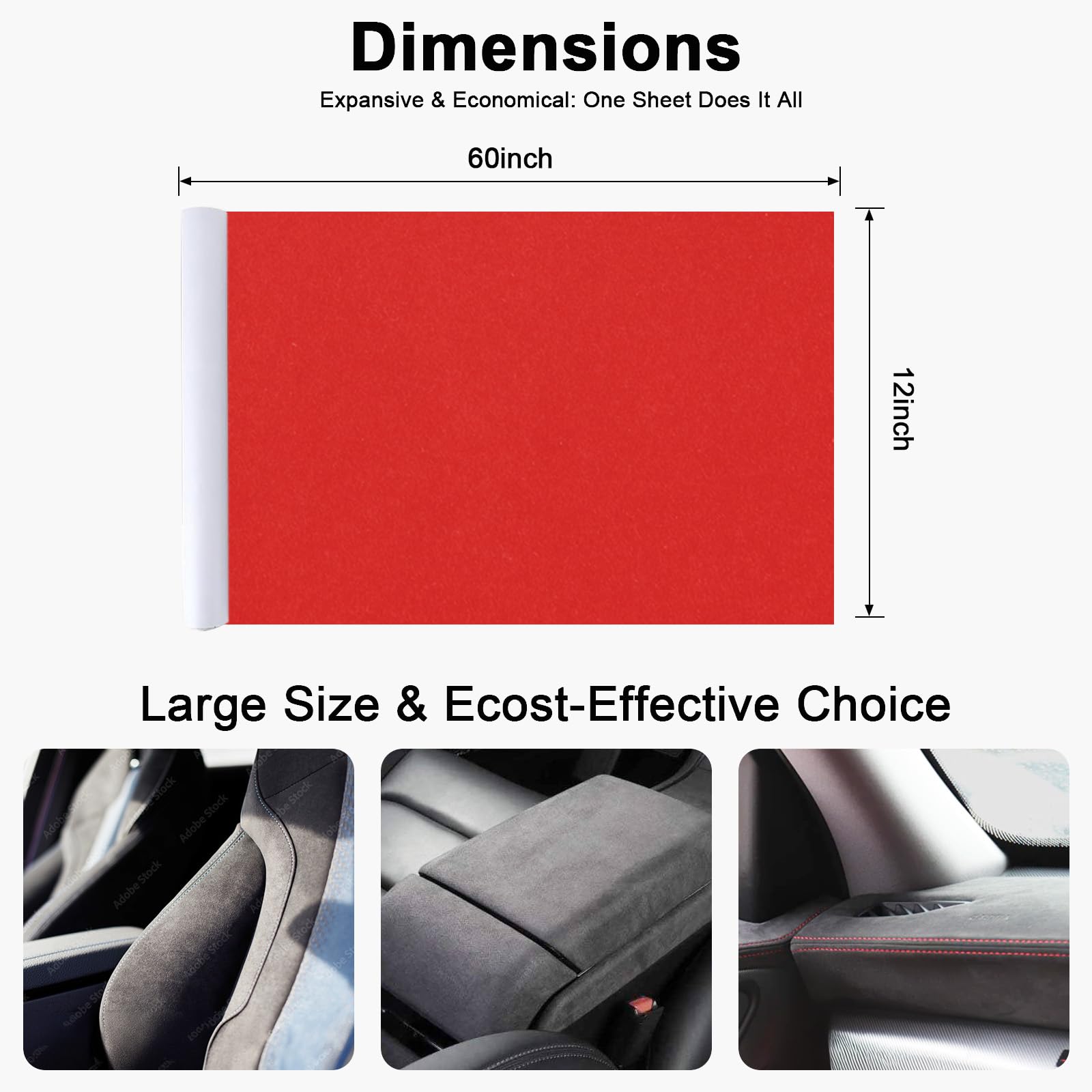 RadiantDecor Red Suede Fabric Wrap - 12x60 inch Self-Adhesive Microfiber for Car Interior and Home Decor, Model RDZZJPR1260HongS