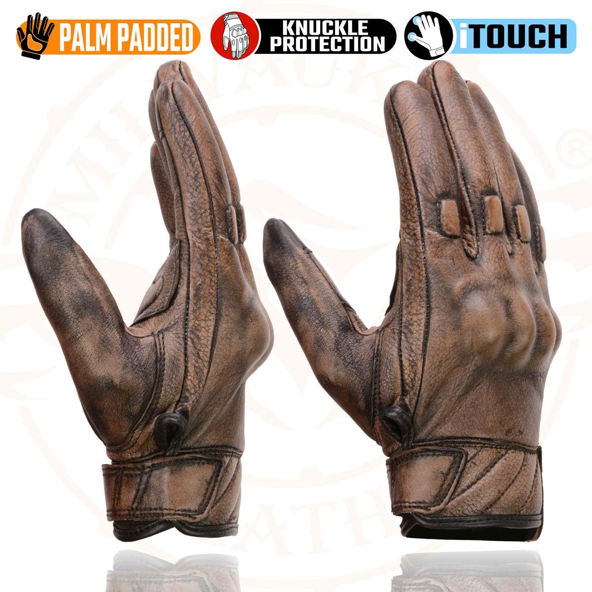 Milwaukee Leather MG7514 Men's Brown Leather with Gel Palm Motorcycle Gloves W/Protective Knuckle - X-Small