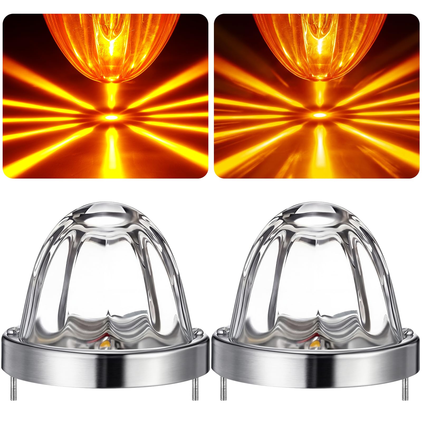 VIHOSE 2 Pcs Amber Glass Watermelon Lights LED Strobe and Constant Marker Dual Function Watermelon Stop Turn Tail Lights with St