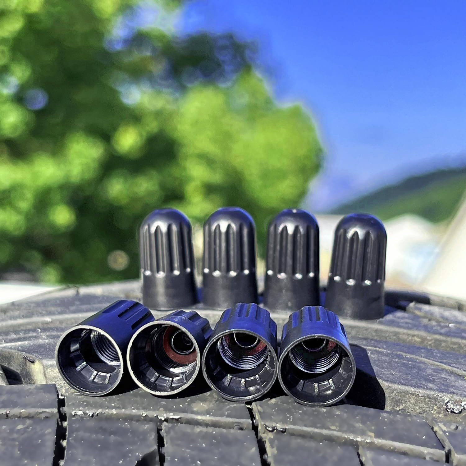 Black Tpms Plastic Tire Valve Stem Caps With Rubber Seal Universal Long Air Valve Stem Caps For Tpms20008 Rubber Valve, Airtight