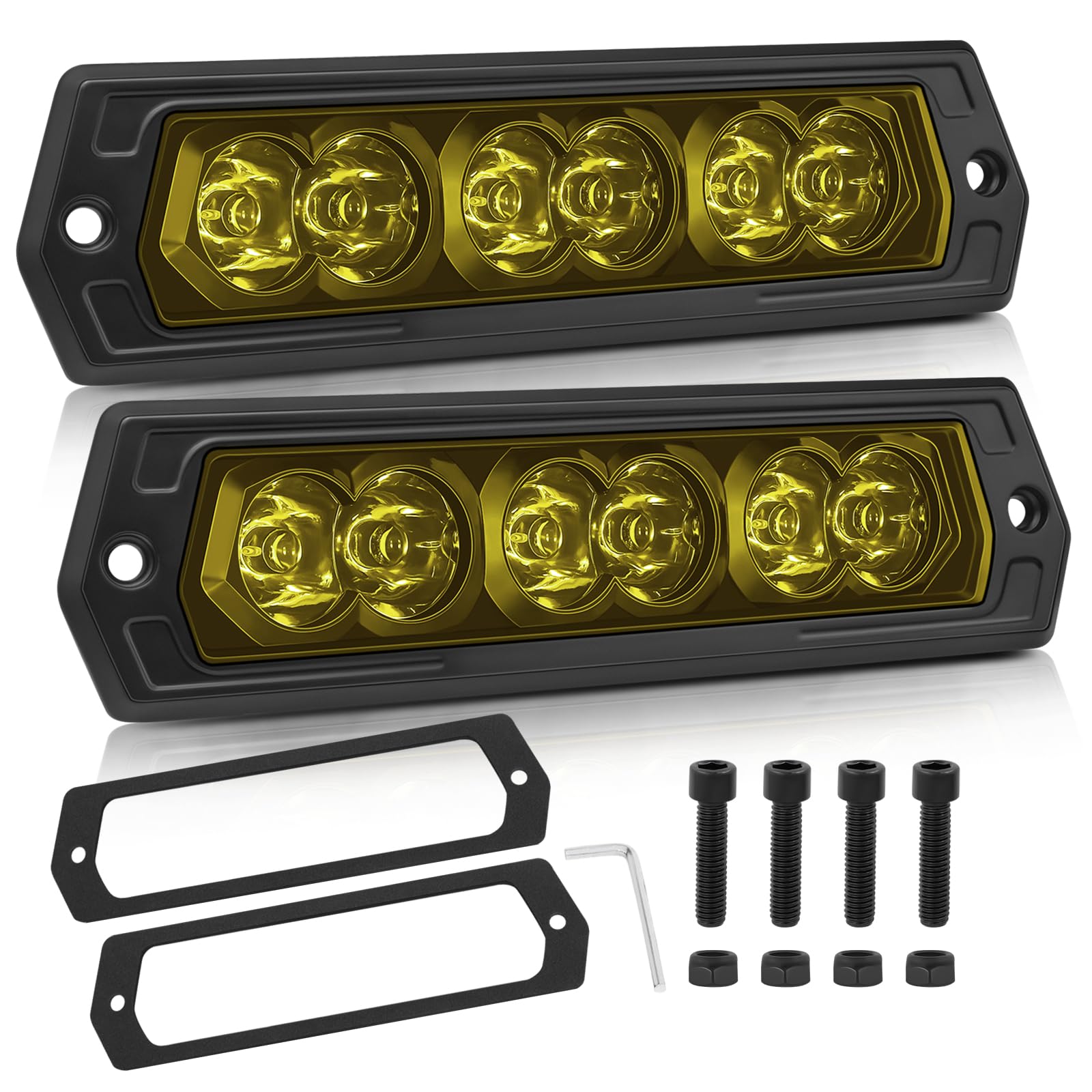 Flush Mount CREE LED Pods Yellow, ACEC SHOP 2PCS 60W 7Inch LED Flush Mount Fog Lights Spot Beam Offroad Driving Lights Reverse B
