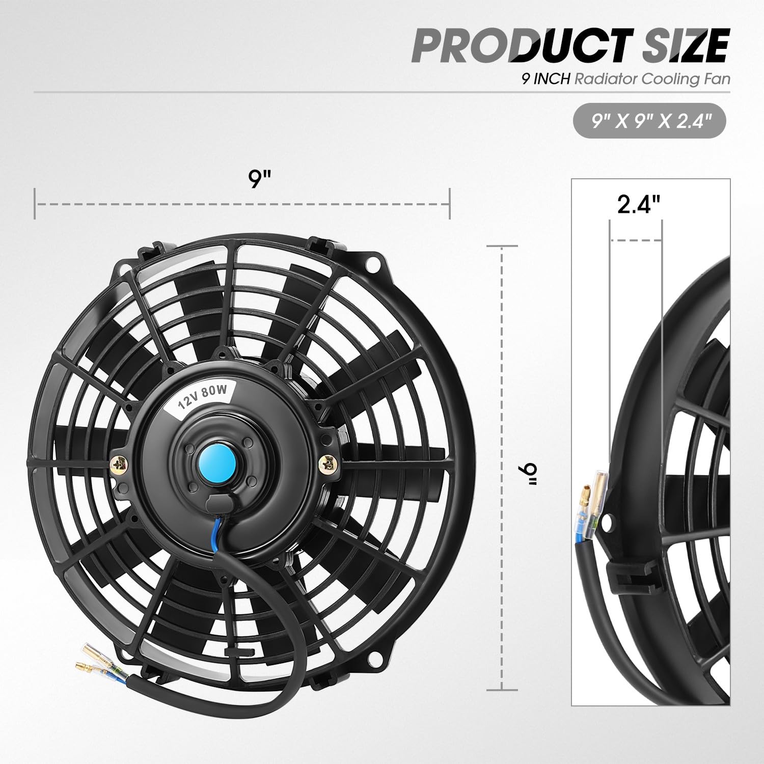 Dna Motoring 9 Inch High Performace Electric Cooling Slim Radiator Fan With Mount Kit, Black, Raf-9+Fmk