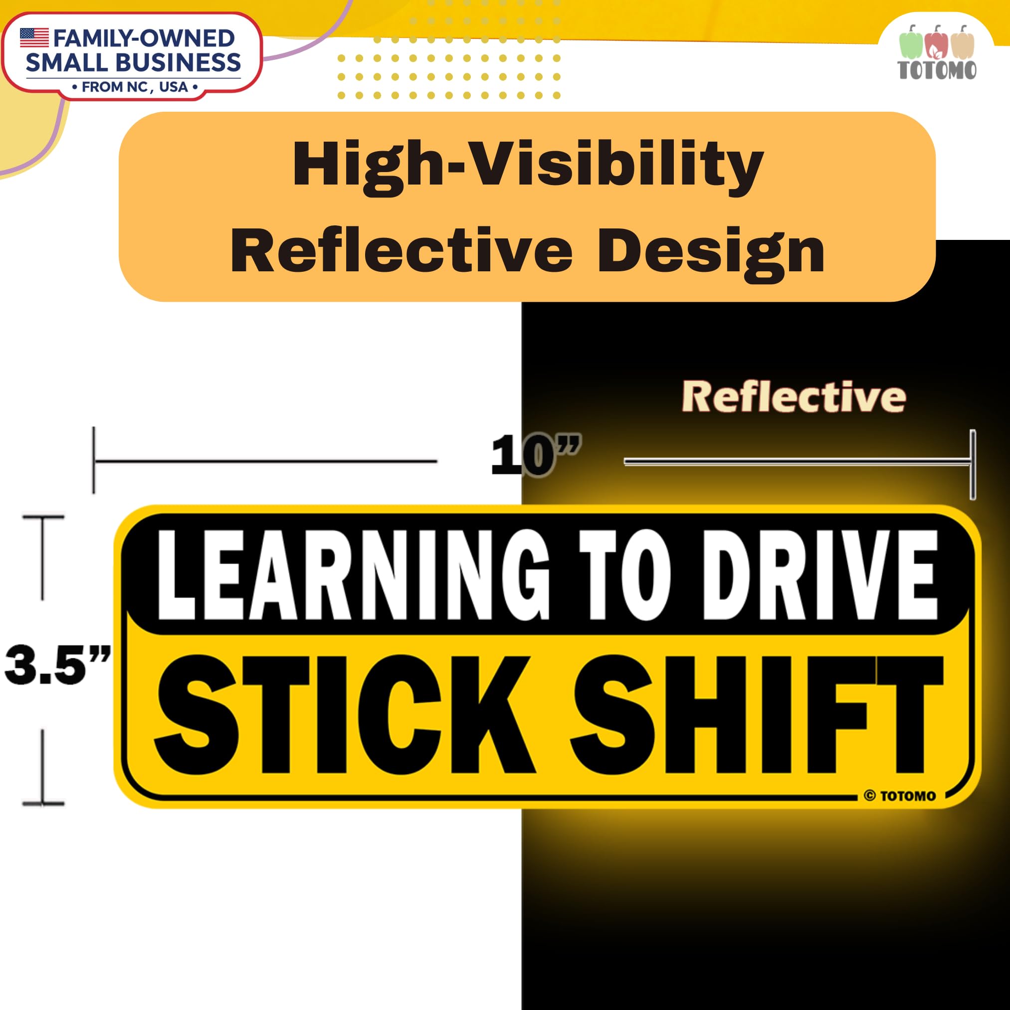 Totomo Learning To Drive Stick Shift Stay Back May Roll Back Car Magnet - Reflective Bumper Magnet Sticker For New Manual Transm