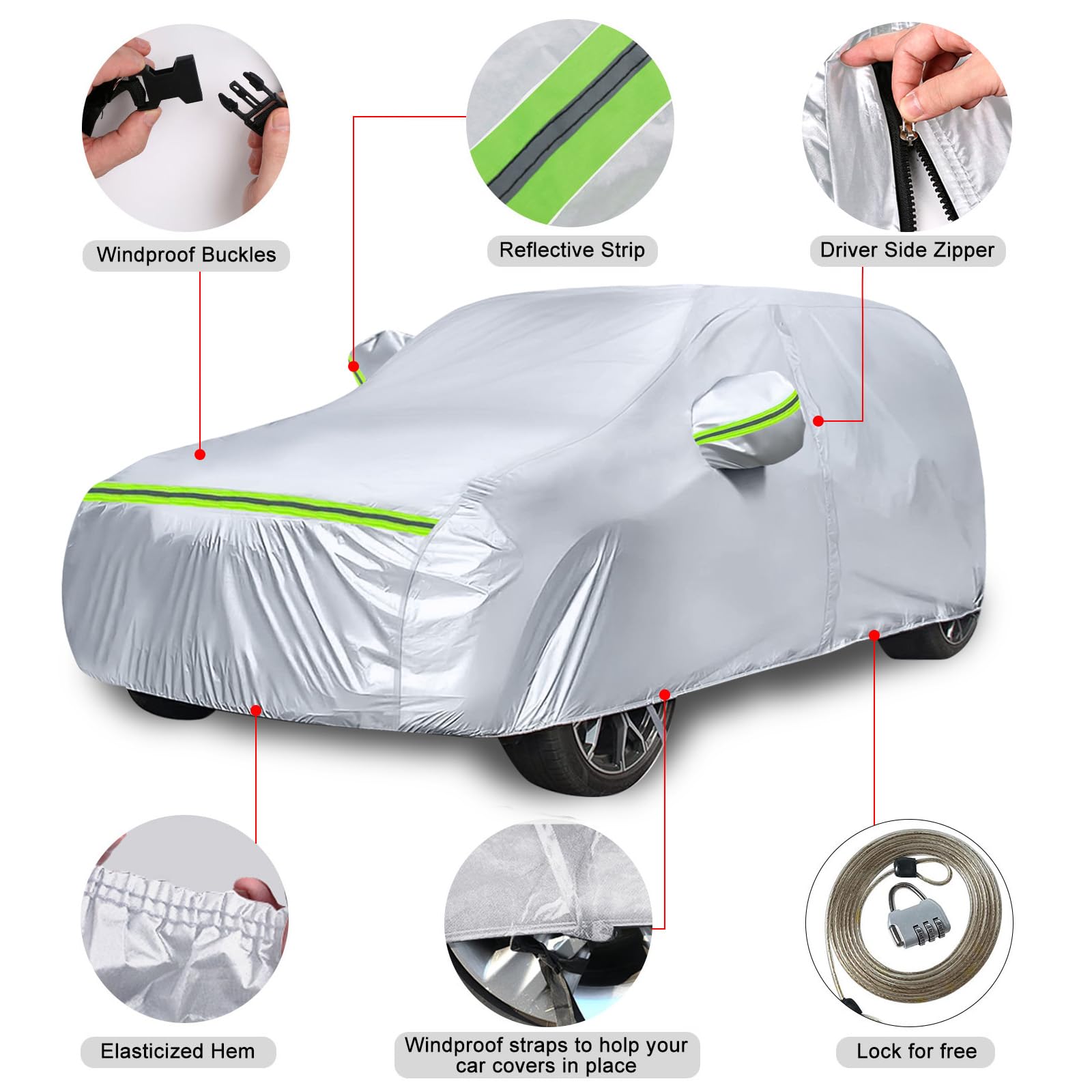 Waterproof Car Covers Replace For 2021-2025 Ford Bronco 4 Door, 6 Layers Silver All Weather Car Cover With Zipper Door & Windpro