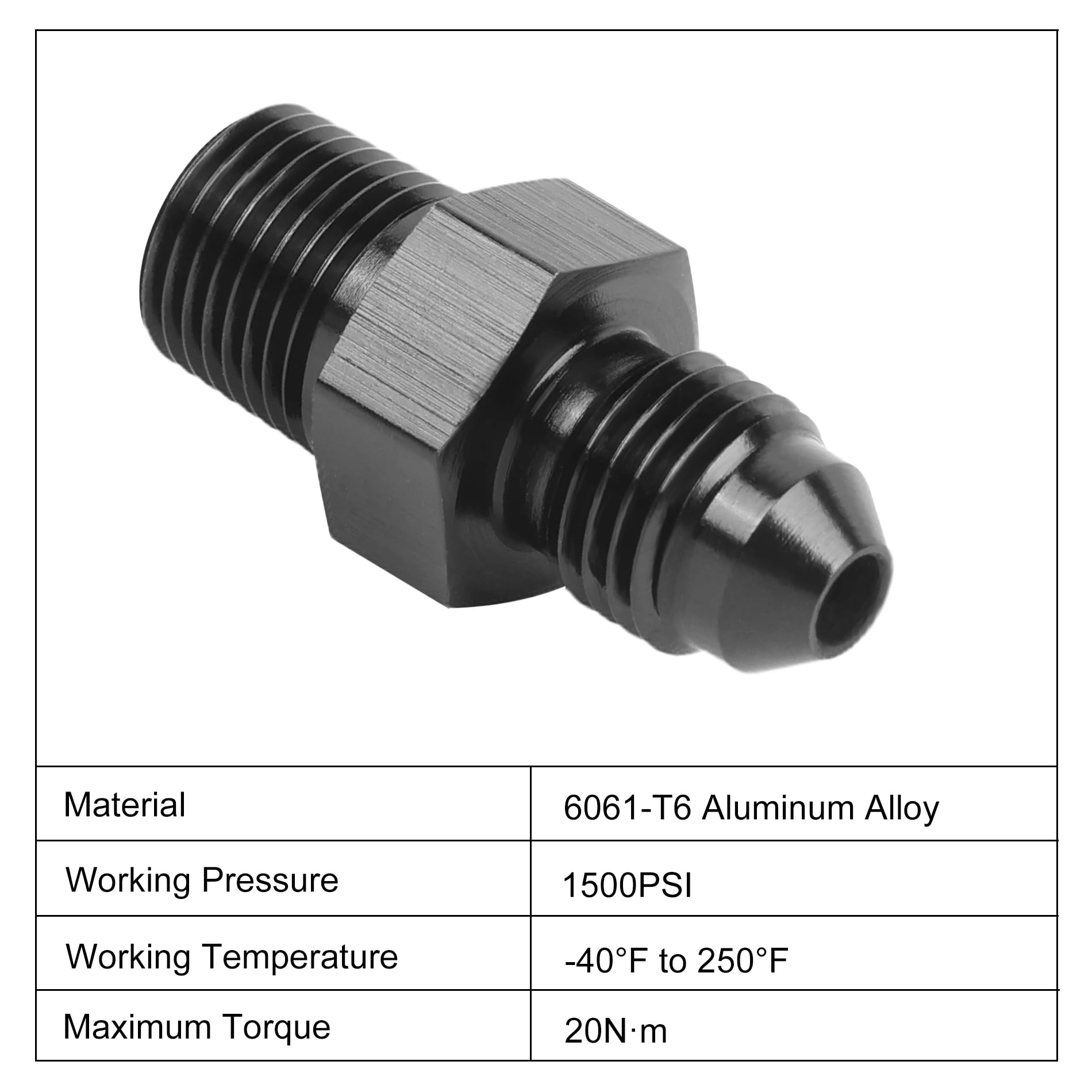 Evil Energy 3An Male Flare To 1/8'' Npt Pipe Fitting Adapter Aluminum Straight Black 2Pcs