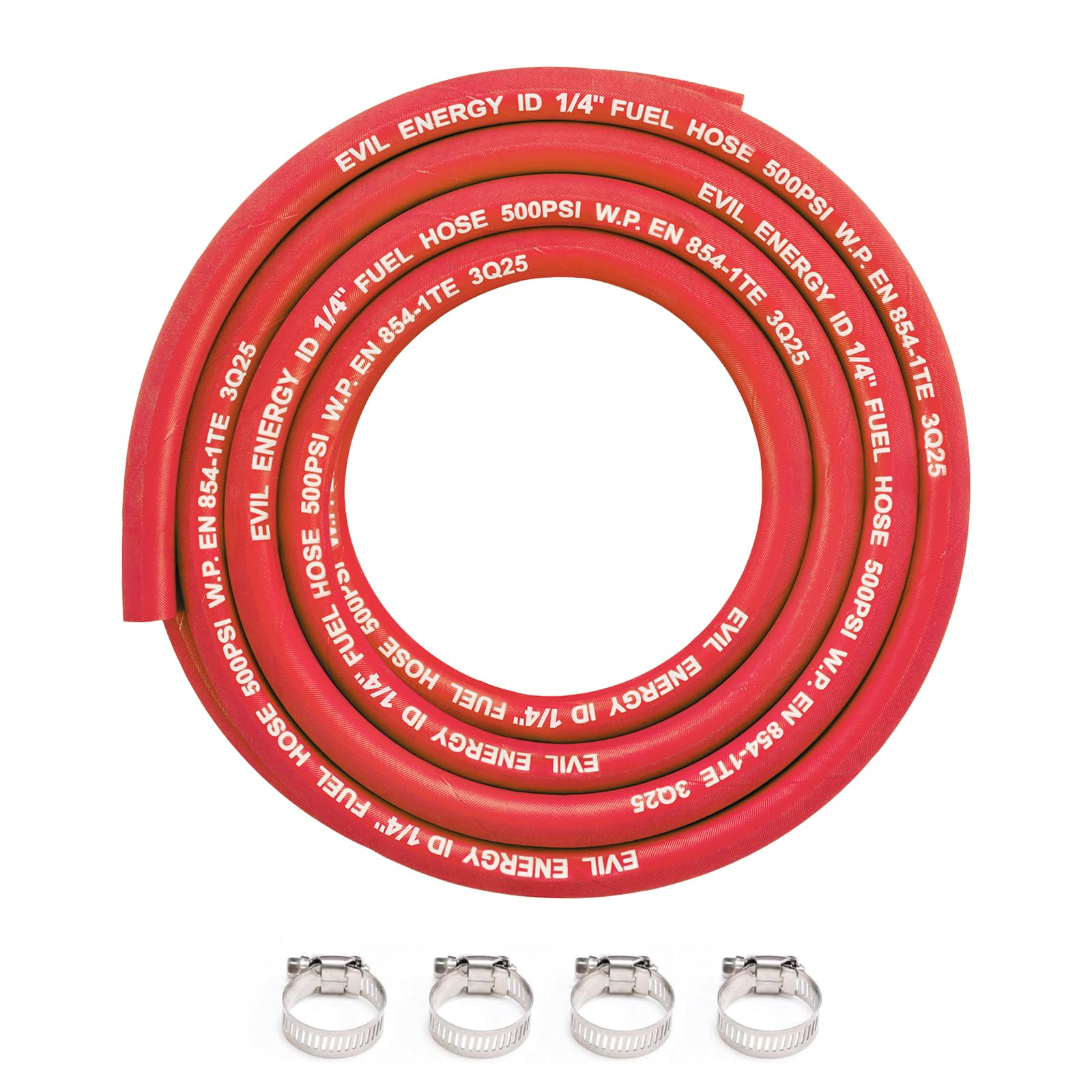 EVIL ENERGY 1/4 High Pressure Fuel Line Hose 15FT 500PSI E85 for Fuel Systems Engines NBR Rubber EN854-1TE Red