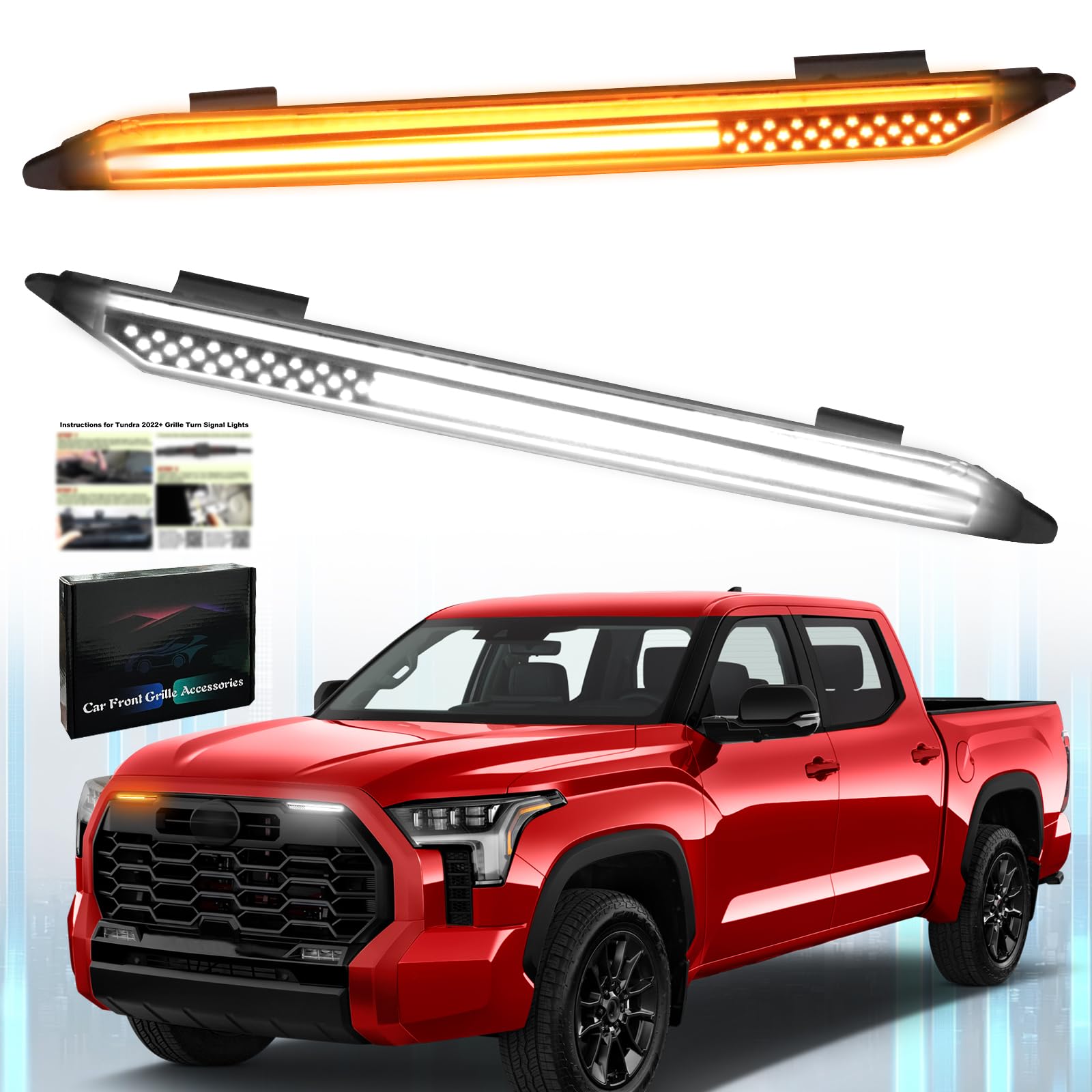 LED Front Grill Lights for Toyota Tundra 2026 2025 2022-2023 3rd Gen Accessories Tundra Grille Light Bar 4Pcs Racing Raptor Ligh