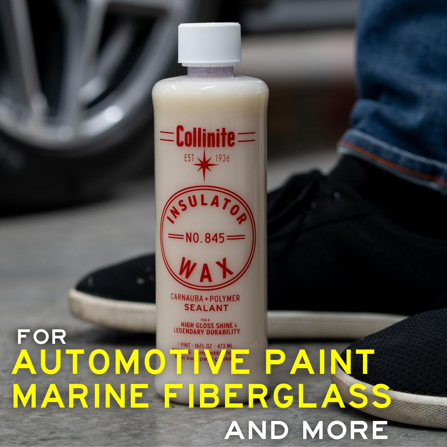 Collinite 845 Insulator Wax - Carnauba & Polymer Sealant, 16 fl oz, High Gloss, Durable Paint Protection, Includes 2 Microfiber Blocks